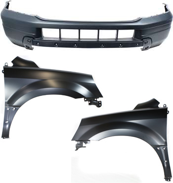 AM PILOT 03-05 FRONT BUMPER COVER 3 pc Kit with Fenders SKU KIT 010718-71 Partslink HO1000208 HO1241159 HO1240159 OEM 04711S9VA90ZZ 60211S9VA90ZZ 60