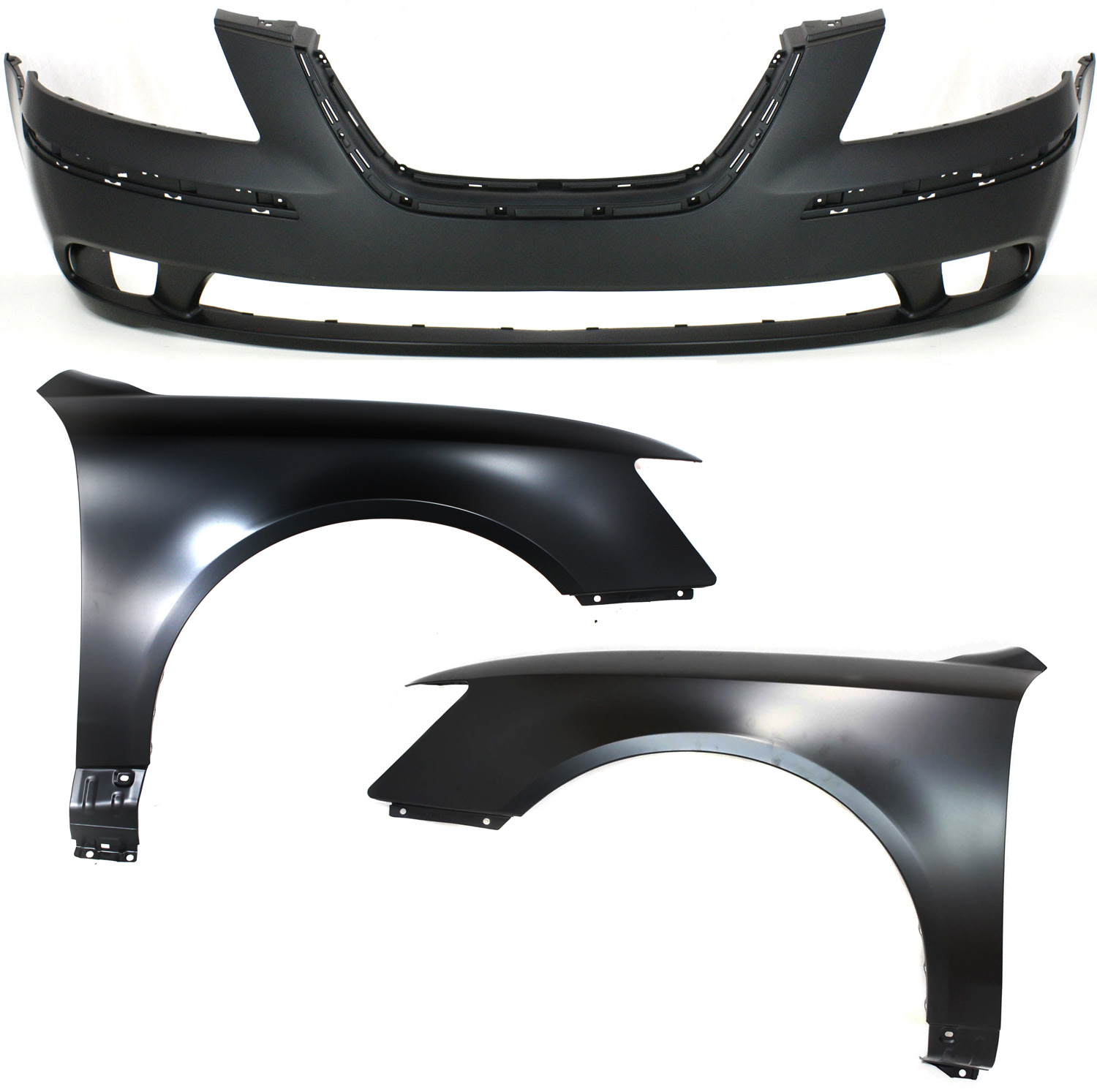 AM SONATA 09-10 FRONT BUMPER COVER 3 pc Kit with Fenders SKU KIT 010718-72 Partslink HY1000178 HY1241134 HY1240134 OEM 865110A700-663200A000-663100A0