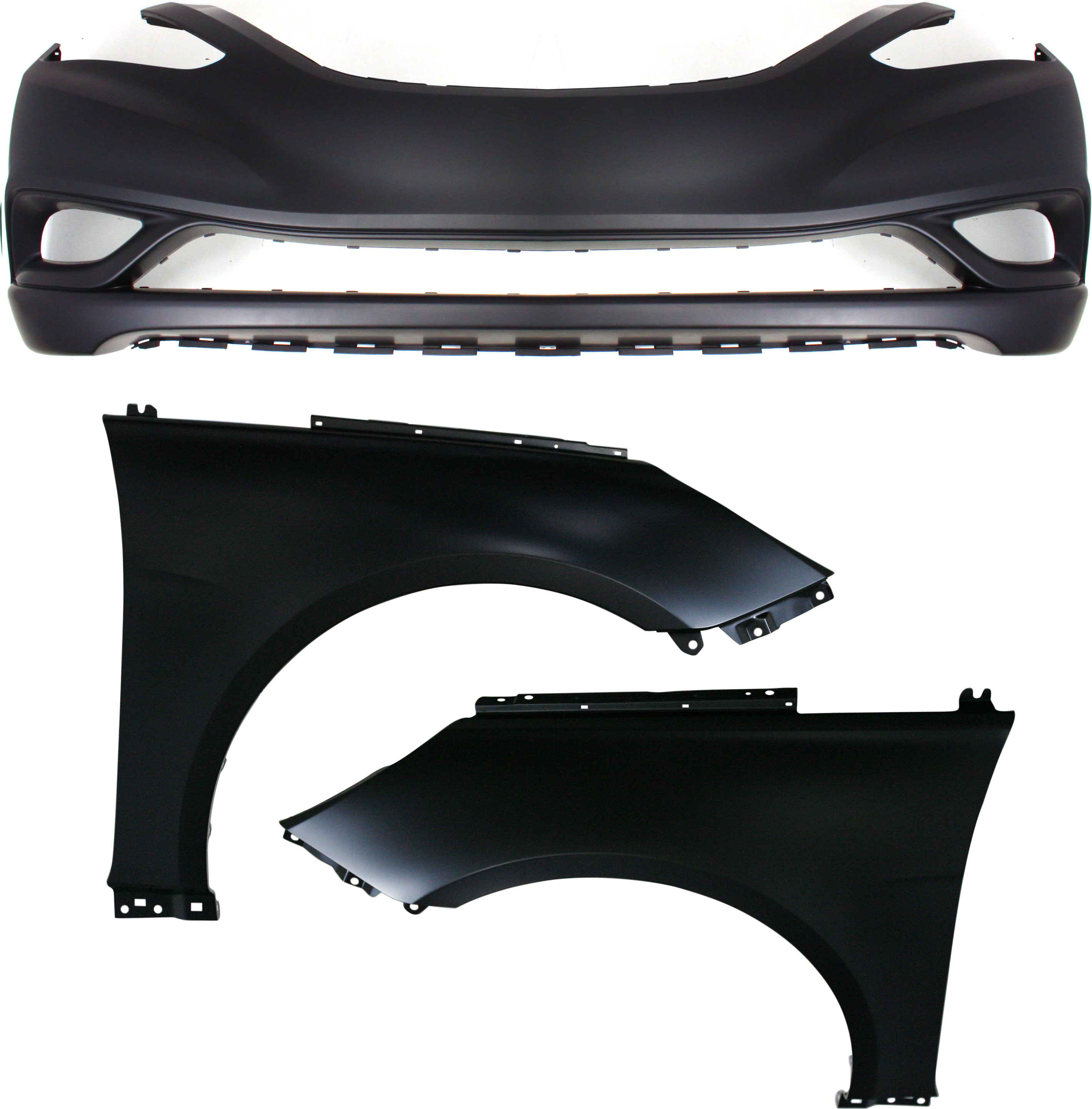 AM SONATA 11-13 FRONT BUMPER COVER 3 pc Kit with Fenders SKU KIT 010718-73 Partslink HY1000183 HY1241150 HY1240150 OEM 865113Q000-663213Q000-663113Q0