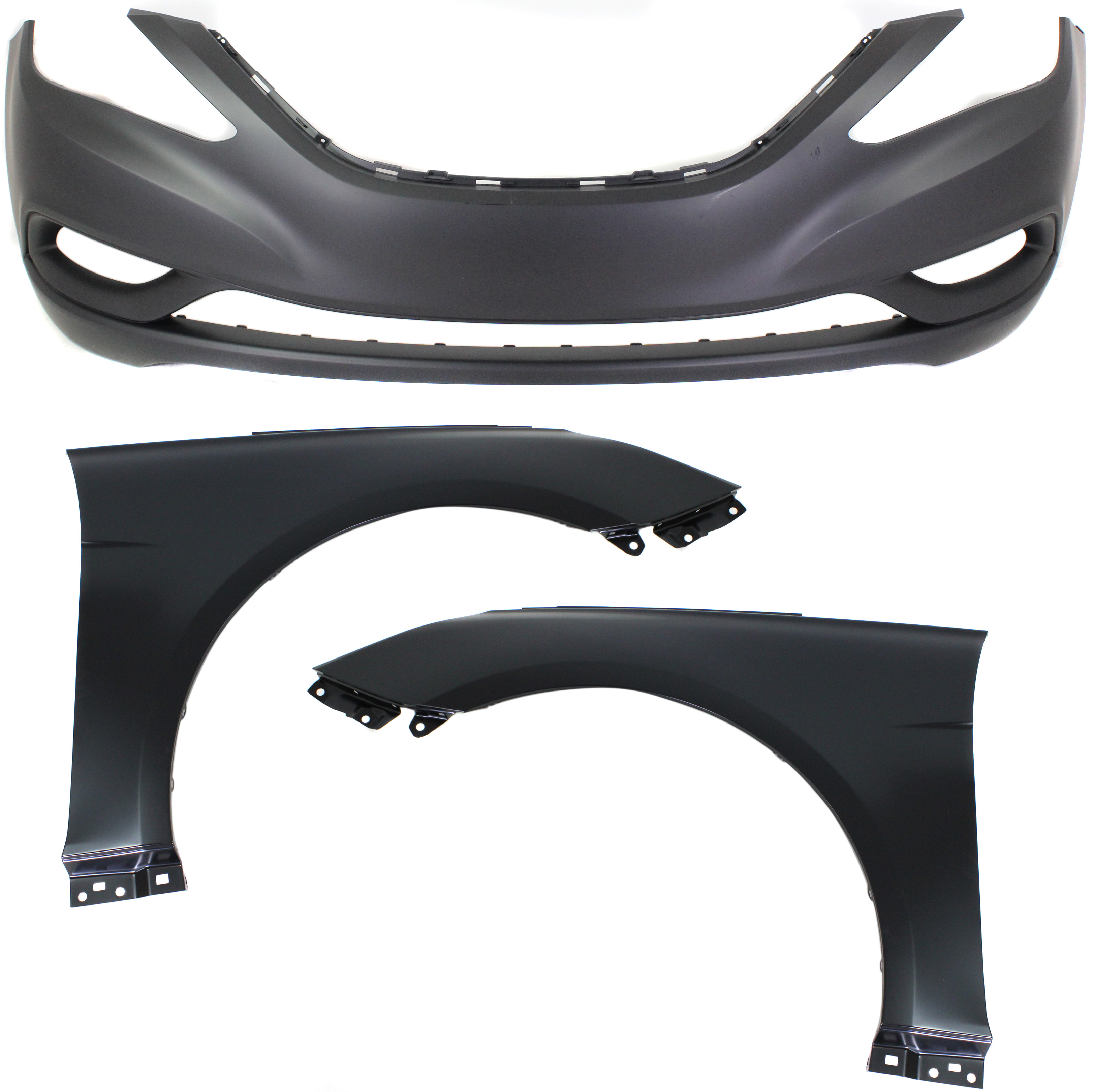 AM SONATA 11-13 FRONT BUMPER COVER 3 pc Kit with Fenders CAPA SKU KIT 010718-78 Partslink HY1000183C HY1240150C HY1241150C OEM 663113Q000-663213Q000-865113Q0