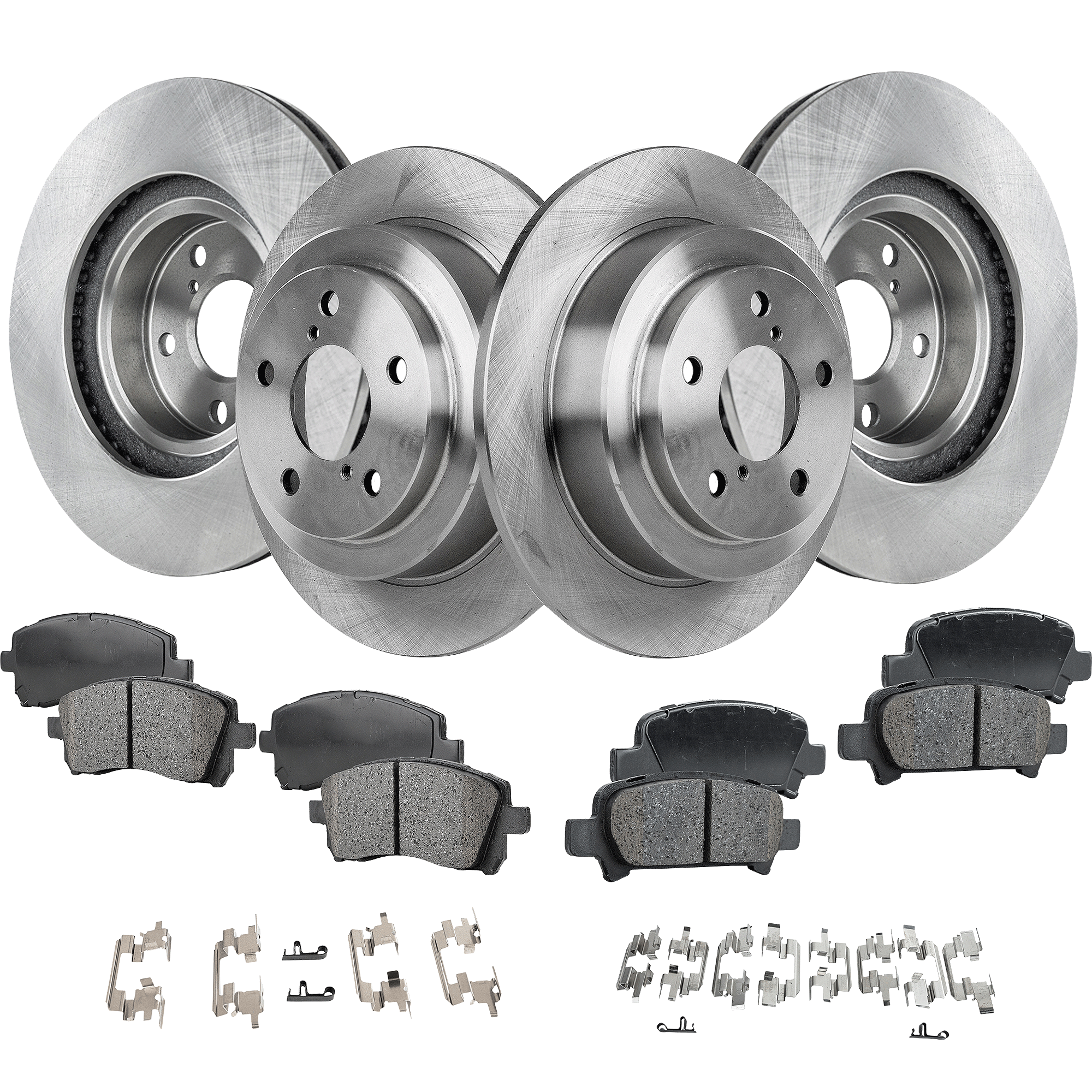 AM FORESTER 98-02 IMPREZA 99-02 FRONT AND REAR BRAKE DISC AND PAD KIT 8 pc kit SKU KIT 010722-195 OEM 26310AA091-26310AA092-26310AA1