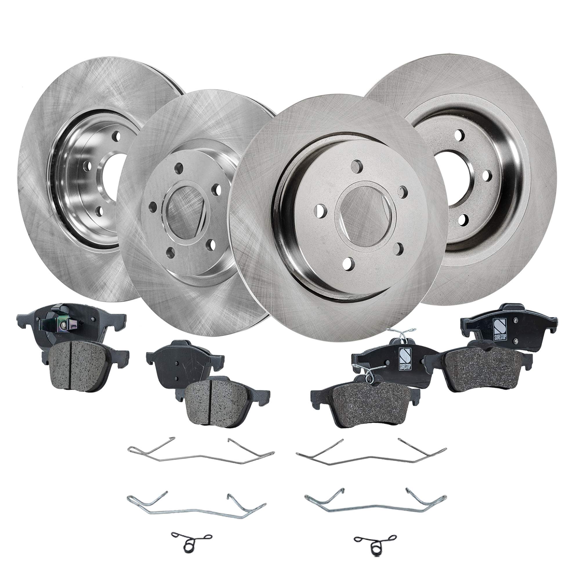 AM C70-06-13 S40-04-11 FRONT AND REAR BRAKE DISC AND PAD KIT 8 pc kit SKU KIT 010722-217 OEM 12039039-34364-45438-45608-850