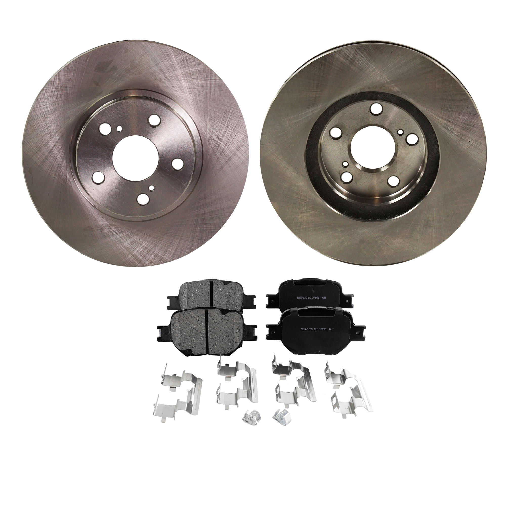 AM CELICA 00-05 TC 05-10 FRONT BRAKE DISC AND PAD KIT 4 pc kit SKU KIT 010722-28 OEM 4351202110-4351202130-43512021