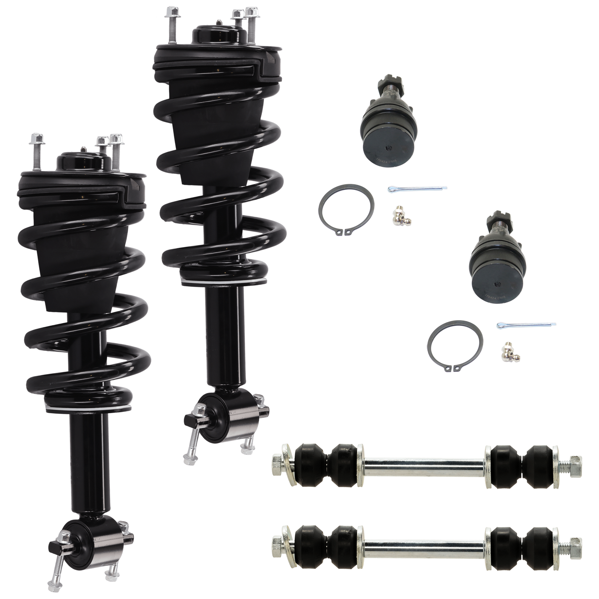AM SILVERADO SIERRA 1500 FRONT SUSPENSION KIT RH AND LH 6 pc Kit with Ball Joints Loaded Struts and Sway Bar Links SKU KIT 010919-21 OEM 104327-2601528-5051272-1247281