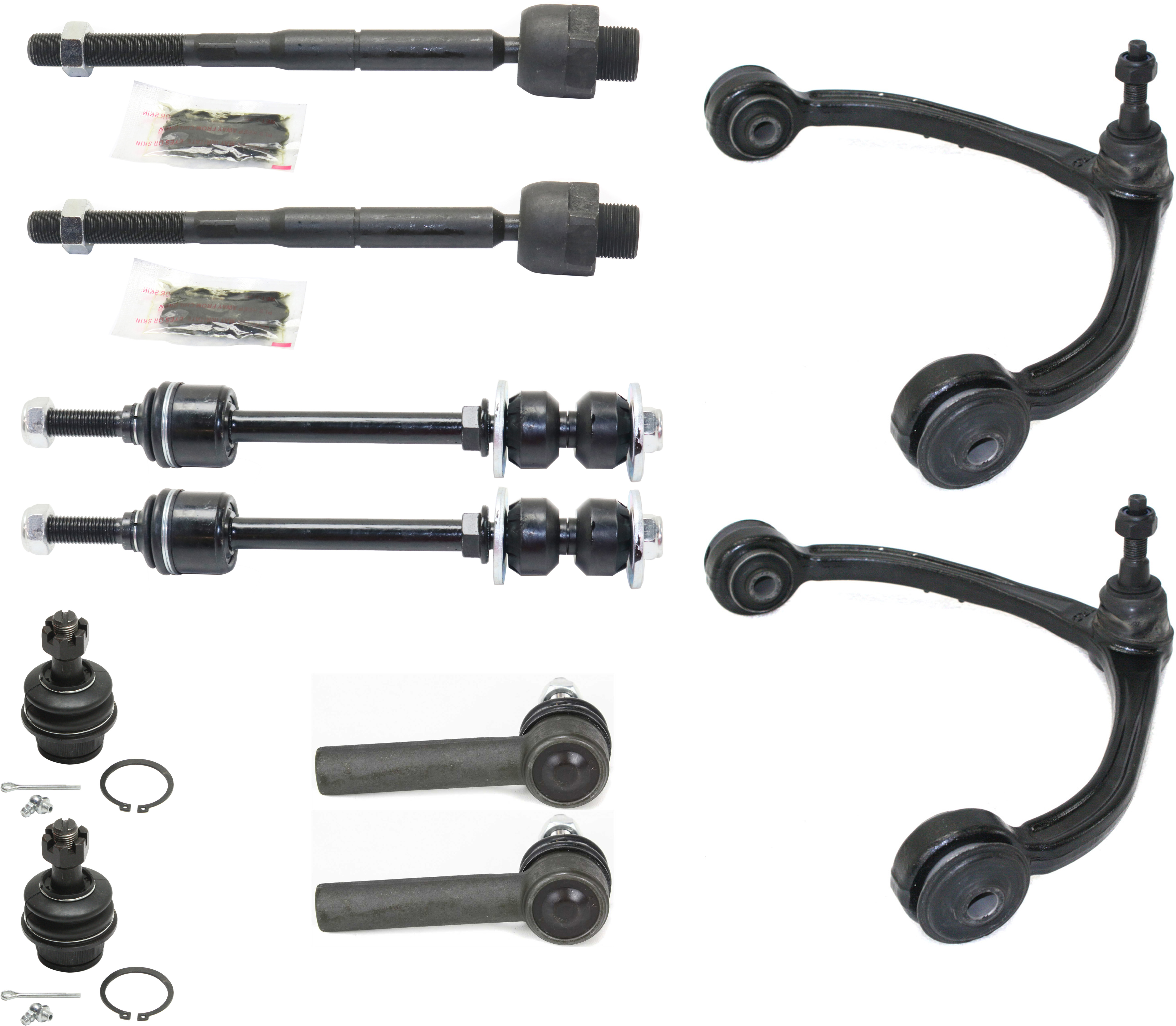 AM RAIDER 06-09 DAKOTA 05-11 FRONT CONTROL ARM KIT RH AND LH Upper w ball joint s 10 pc Kit with Ball Joint Sway Bar Link and Tie Rod End SKU KIT 011018-01 OEM 2601668-5051375-10480605-45D23