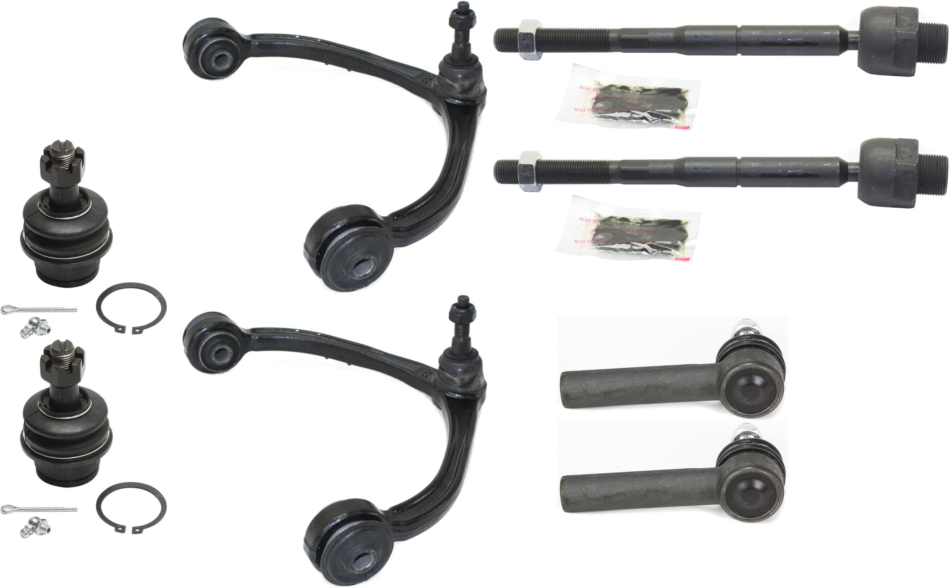 AM DAKOTA 05-11 RAIDER 06-09 FRONT CONTROL ARM KIT RH AND LH Upper 8 pc Kit with Ball Joint and Tie Rod End SKU KIT 011018-02 OEM 2601668-5051375-10480605-45D23