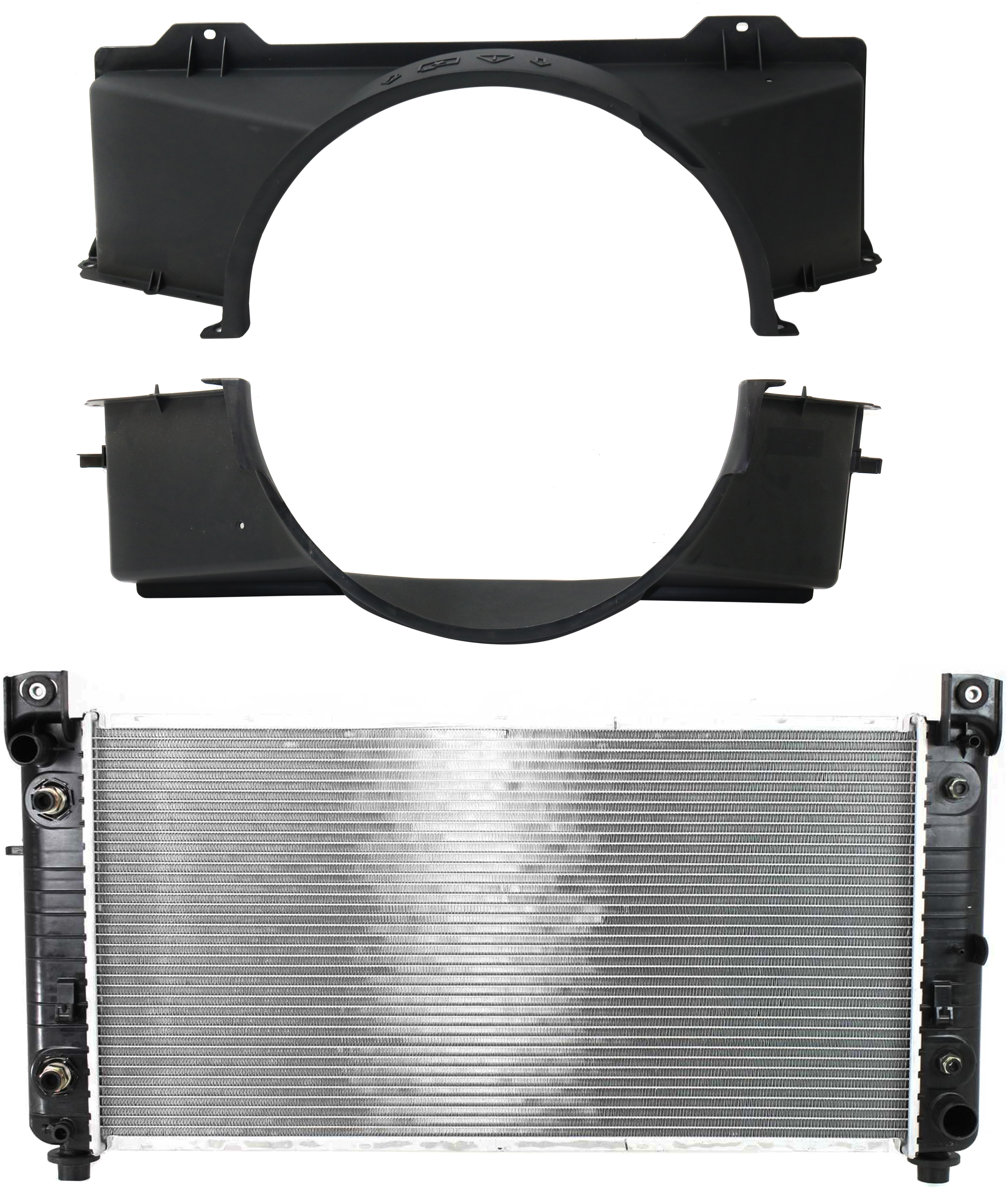 AM SIERRA SILVERADO 2500-99-04 RADIATOR 3 pc Kit 8 Cyl 6.0L Eng. with Fan Shroud SKU KIT 011019-10 Partslink GM3010274 GM3110136 GM3110135 OEM 22840116-15267487-15088328