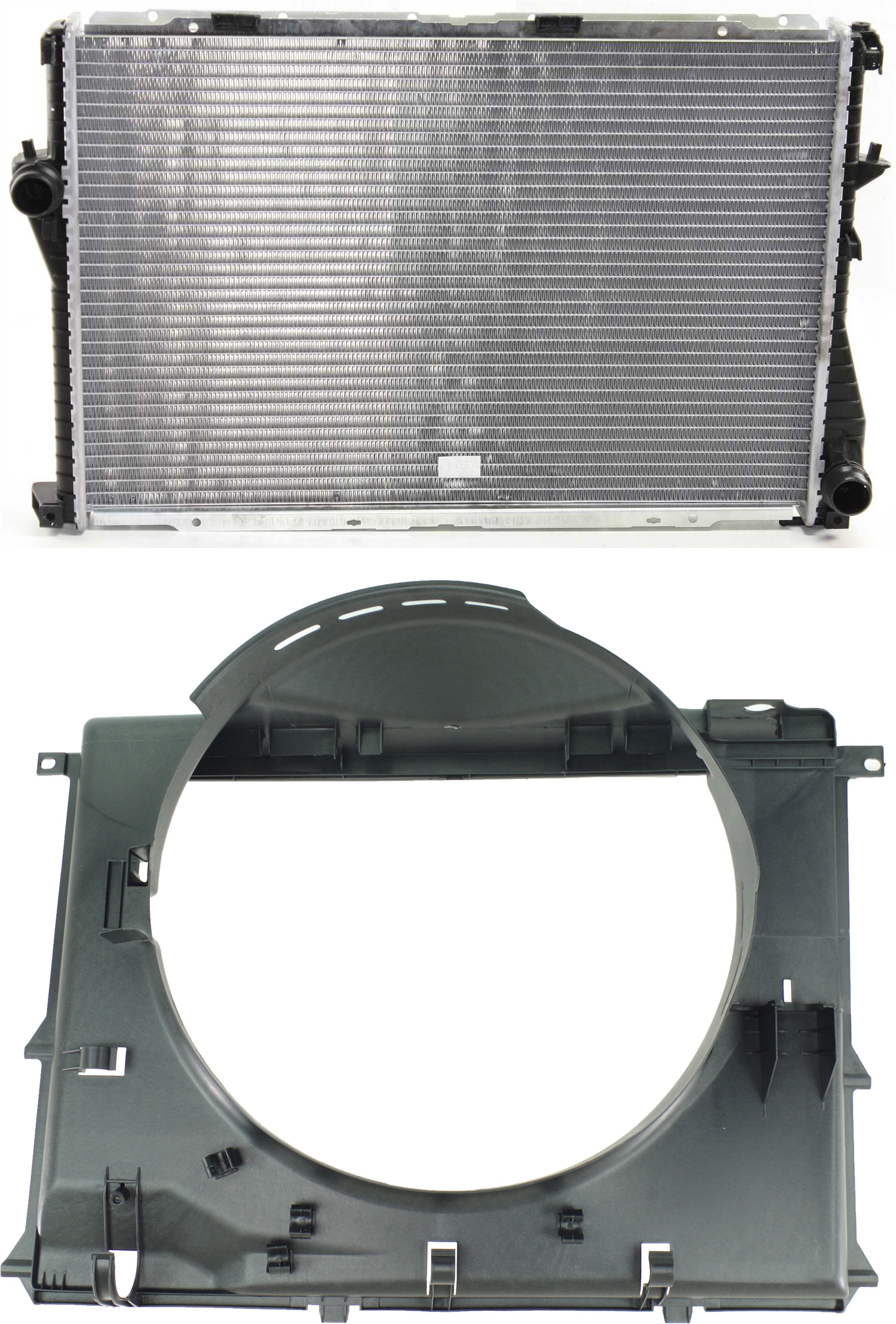 AM 5 SERIES 99-03 RADIATOR 6 Cyl. Eng. 2 pc Kit with Fan Shroud SKU KIT 011019-16 Partslink BM3010109 BM3110103 OEM 17111436060-17101438457
