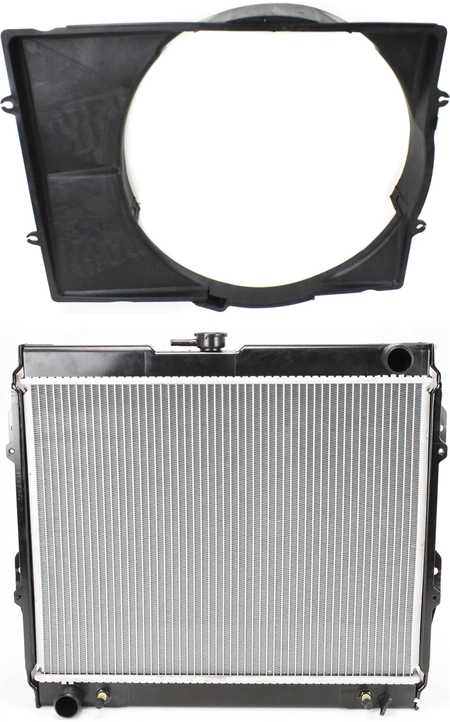 AM TOYOTA PICKUP 88-95 RADIATOR 4 Cyl. Eng. 2 pc Kit with Fan Shroud SKU KIT 011019-17 Partslink TO3010149 TO3110101 OEM 1640035360-1671135020