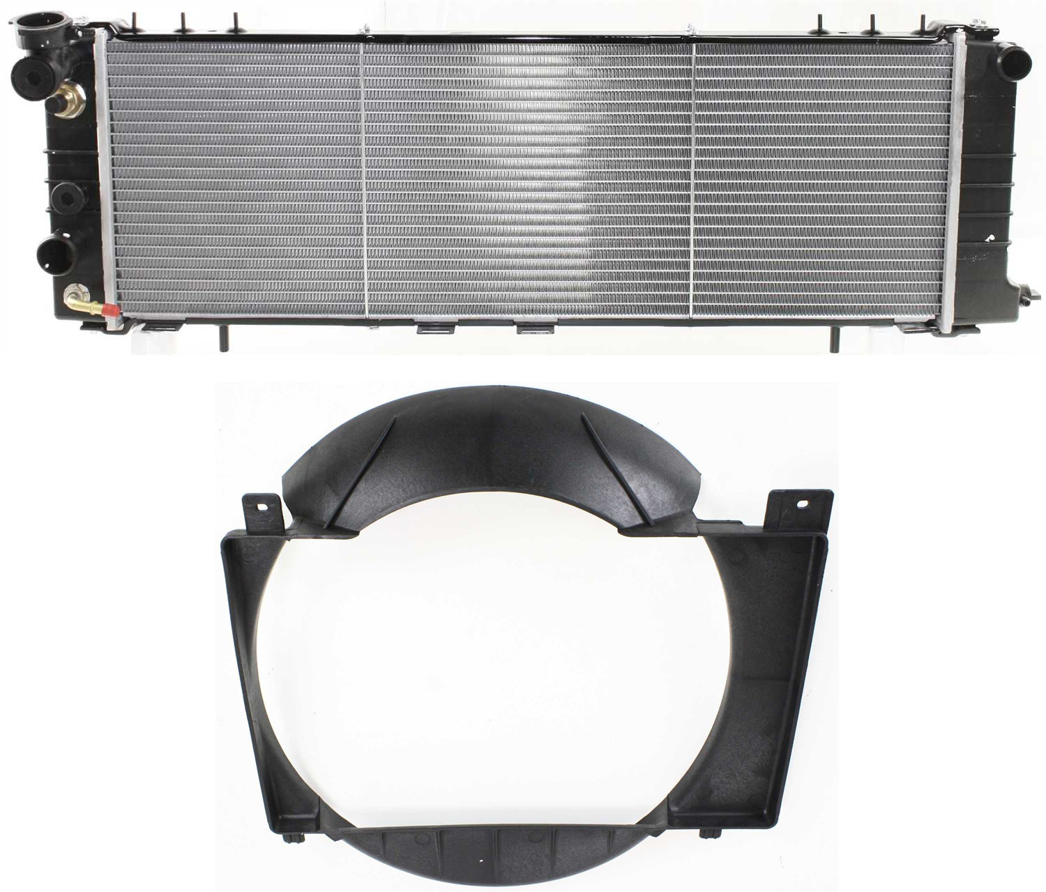 AM CHEROKEE 91-01 RADIATOR 2 pc Kit 6 Cyl. Eng. with Fan Shroud SKU KIT 011019-20 Partslink CH3010186 CH3110104 OEM 52079682AF 52027501AC