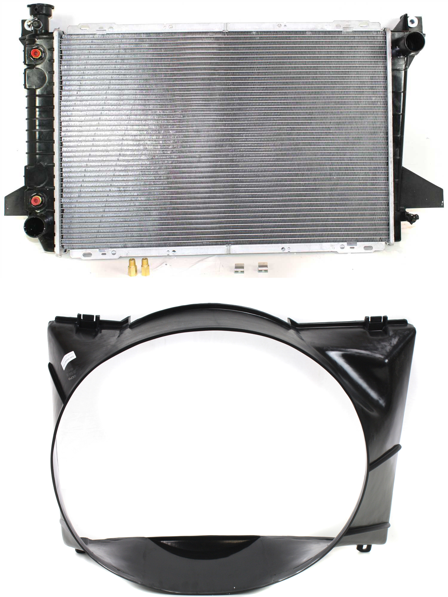 AM F SERIES 94-97 RADIATOR 8 Cyl. Eng. 2 pc Kit with Fan Shroud SKU KIT 011019-33 Partslink FO3010135 FO3110121 OEM F2TZ8005DA F5TZ8146AEA