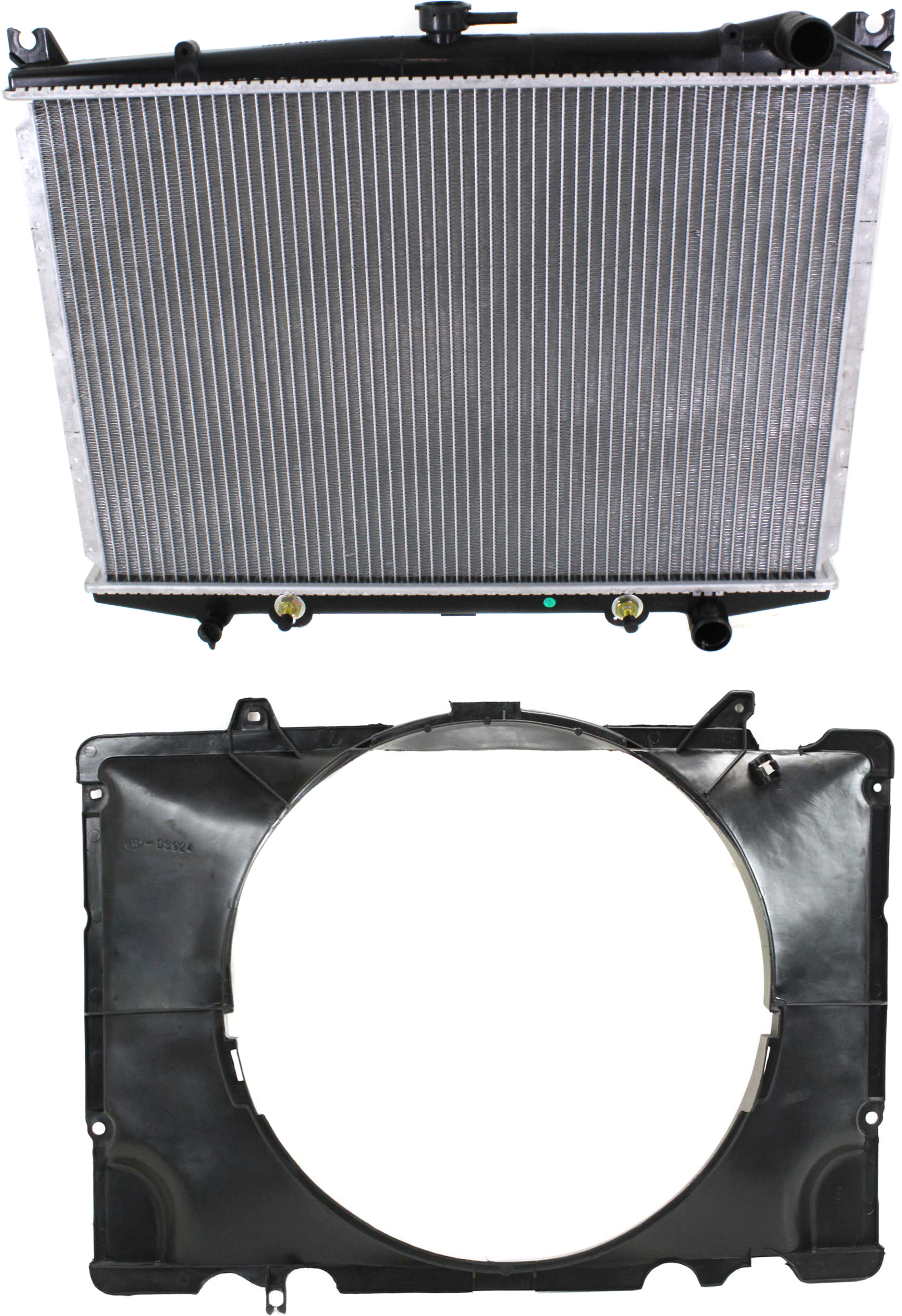 AM NISSAN PICKUP 86-97 RADIATOR 4 Cyl. Eng. 2 pc Kit with Fan Shroud SKU KIT 011019-36 Partslink NI3010126 NI3010128 NI3110101 OEM 2145009G00-2146073P00-2147601G