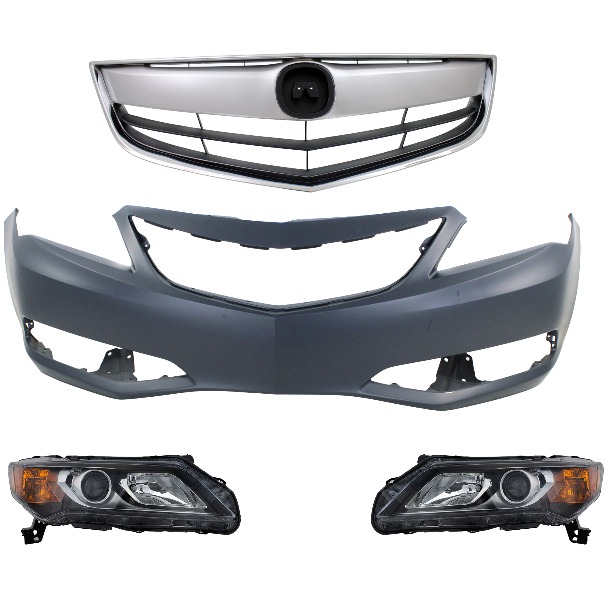 AM ILX 13-15 GRILLE 4 pc kit with Bumper Cover and Headlights SKU KIT 011116-38 Partslink AC1200117 AC1000180 AC2502121 AC2503121 OEM 71121TX6A11 PFM 04711TX6A90ZZ