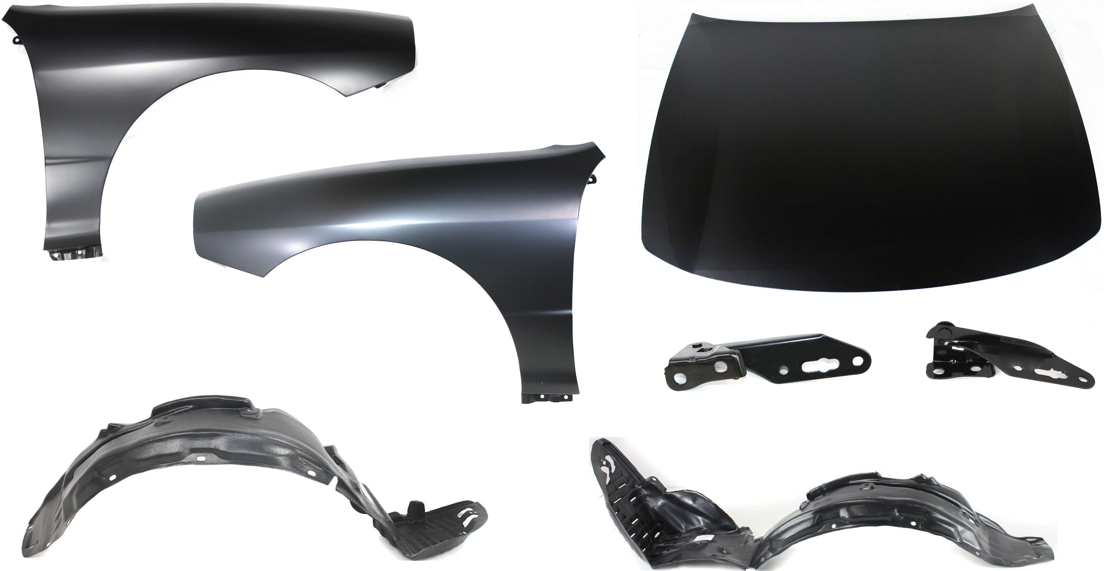 AM INTEGRA 98-01 HOOD 7 pc Kit with Fender Liners Fenders and Hood Hinges SKU KIT 011116-54 Partslink AC1230105 AC1240107 AC1241107 AC1248101 AC1249101 HO1236105 HO1236106 OEM 60100ST7A90ZZ 60261ST7A91ZZ 60