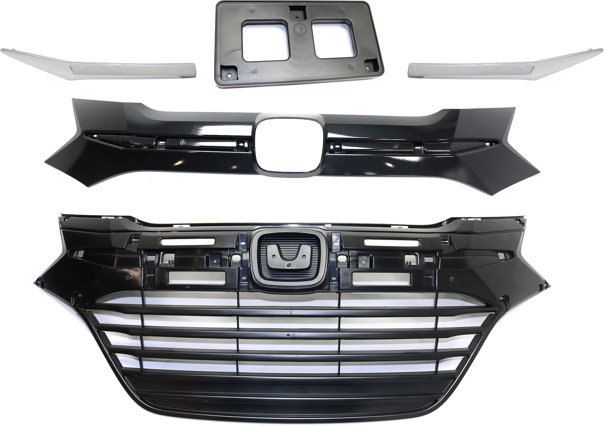 AM HR V 16-18 GRILLE 5 pc Kit Textured Black Shell and Insert with Grille Trim and License Plate Bracket SKU KIT 011124-01 Partslink HO1200226 HO1212113 HO1213113 HO1210146 HO1068121 OEM 71121T7WA00-71128T7A000-71123T