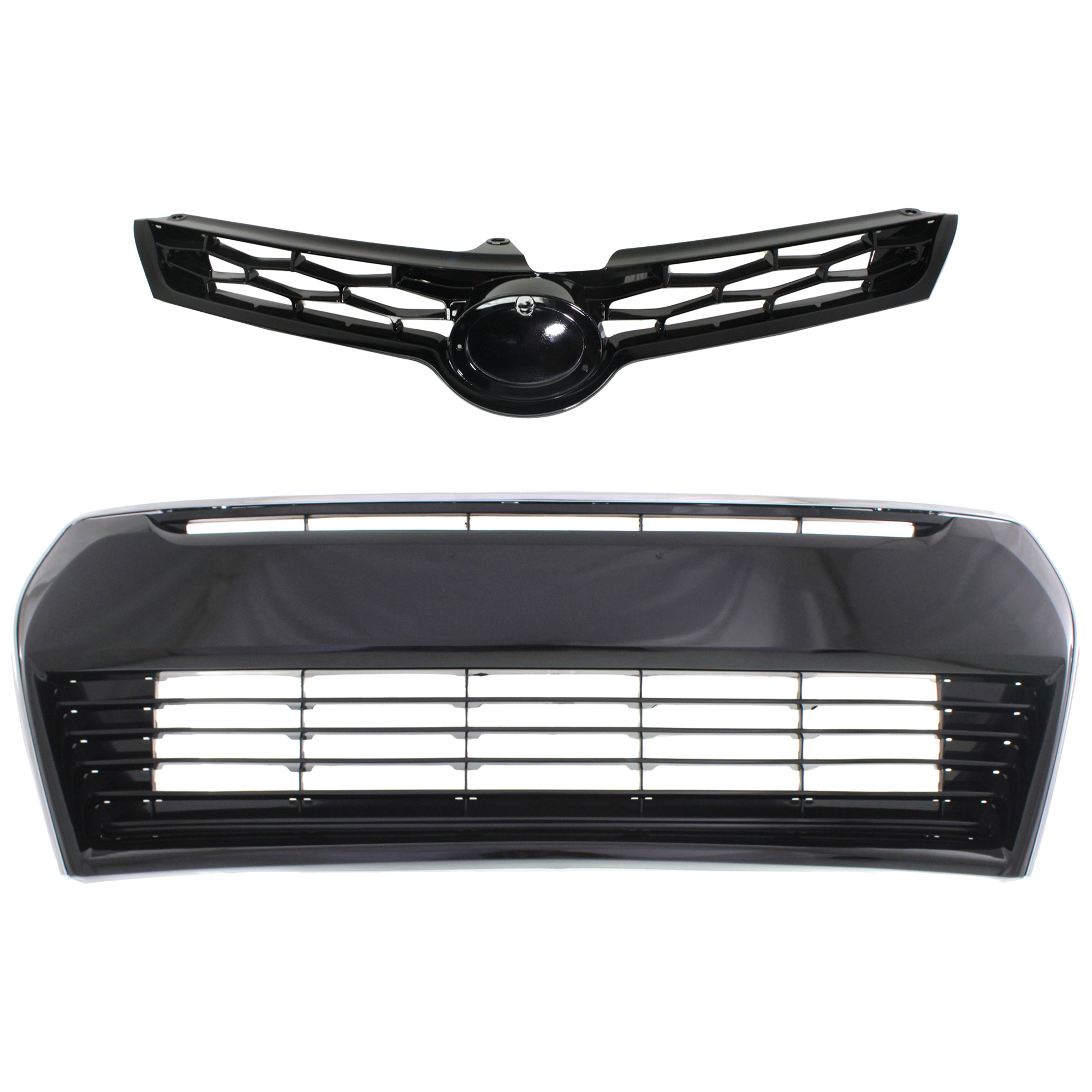 AM COROLLA 14-16 FRONT BUMPER GRILLE 2 pc kit Black Chrome Trim S Special Edition Models with Grille Assembly SKU KIT 011224-01 Partslink TO1036150 TO1200365 OEM 5310202210-5310002570