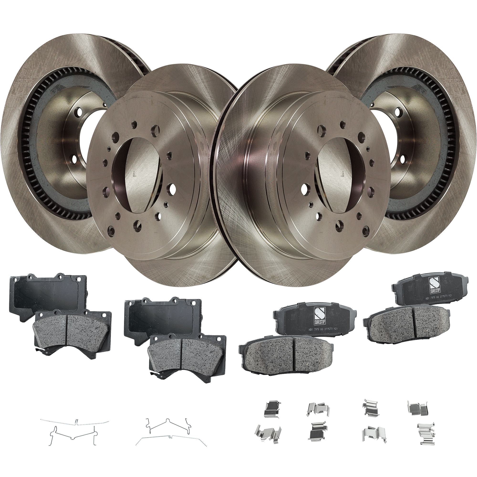 AM TUNDRA 07-21 SEQUOIA 08-21 FRONT AND REAR BRAKE DISC AND PAD KIT 8 pc kit SKU KIT 011321-07 OEM 424310C010-424310C011-435120C0
