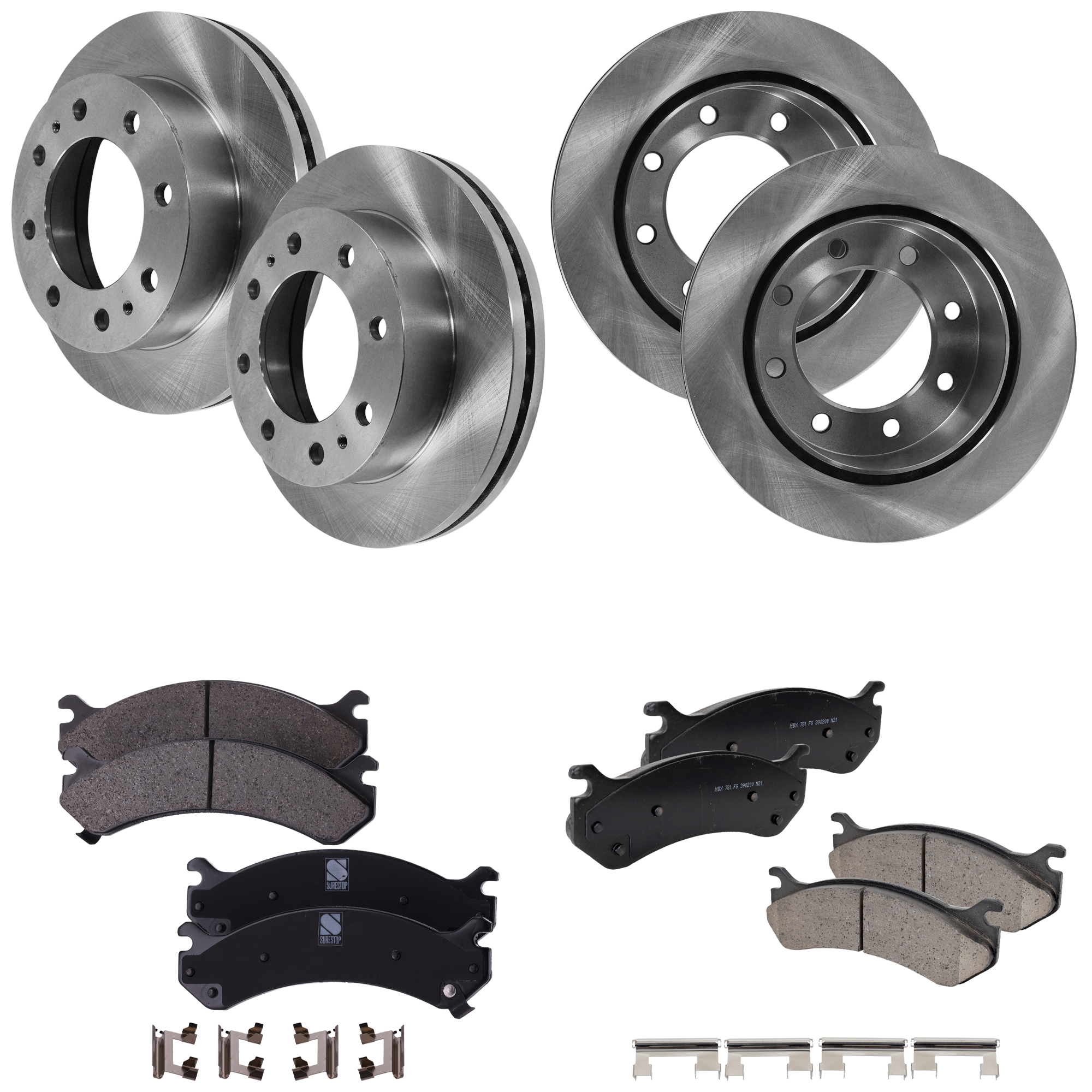 AM SILVERADO SIERRA 01-07 FRONT AND REAR BRAKE DISC AND PAD KIT 8 pc kit SKU KIT 011321-08 OEM 15733625-15712803-15886462-180