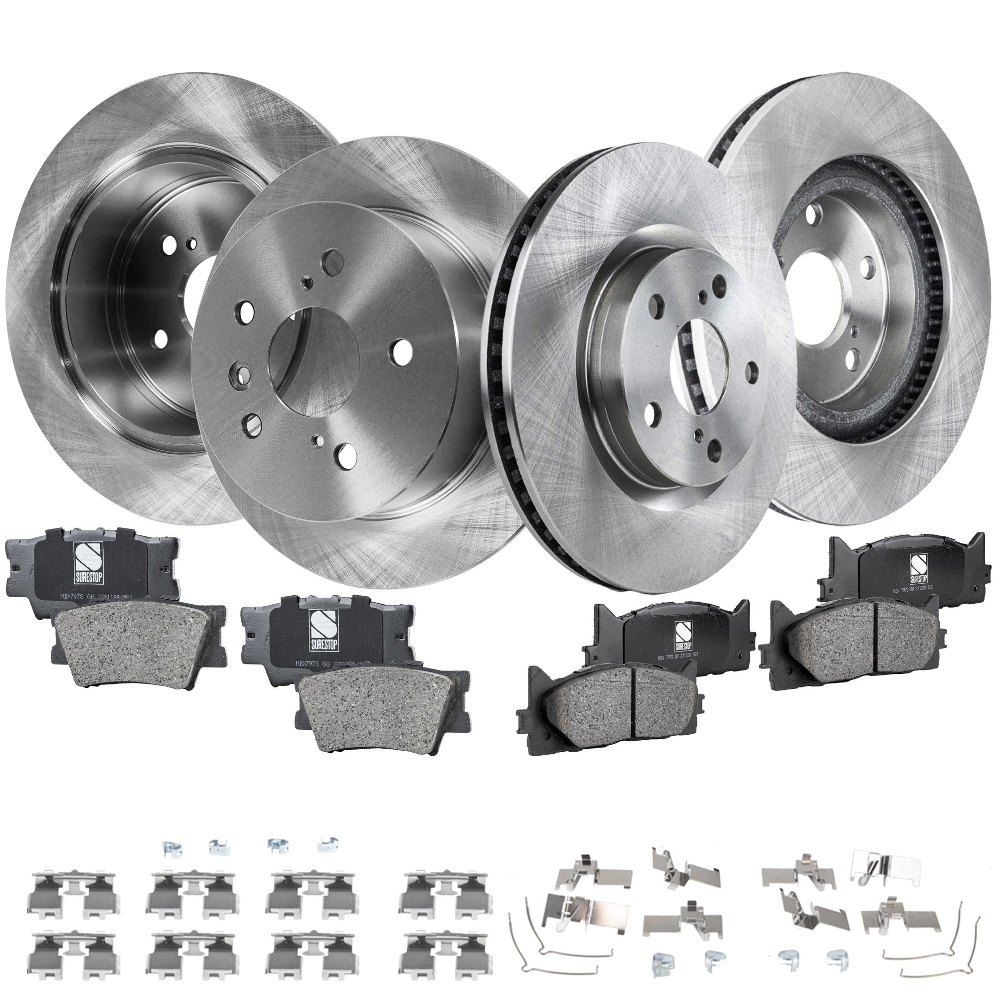 AM CAMRY 07-11 AVALON 08-12 FRONT AND REAR BRAKE DISC AND PAD KIT 8 pc kit SKU KIT 011321-09 OEM 4243106110-4243106160-42431331