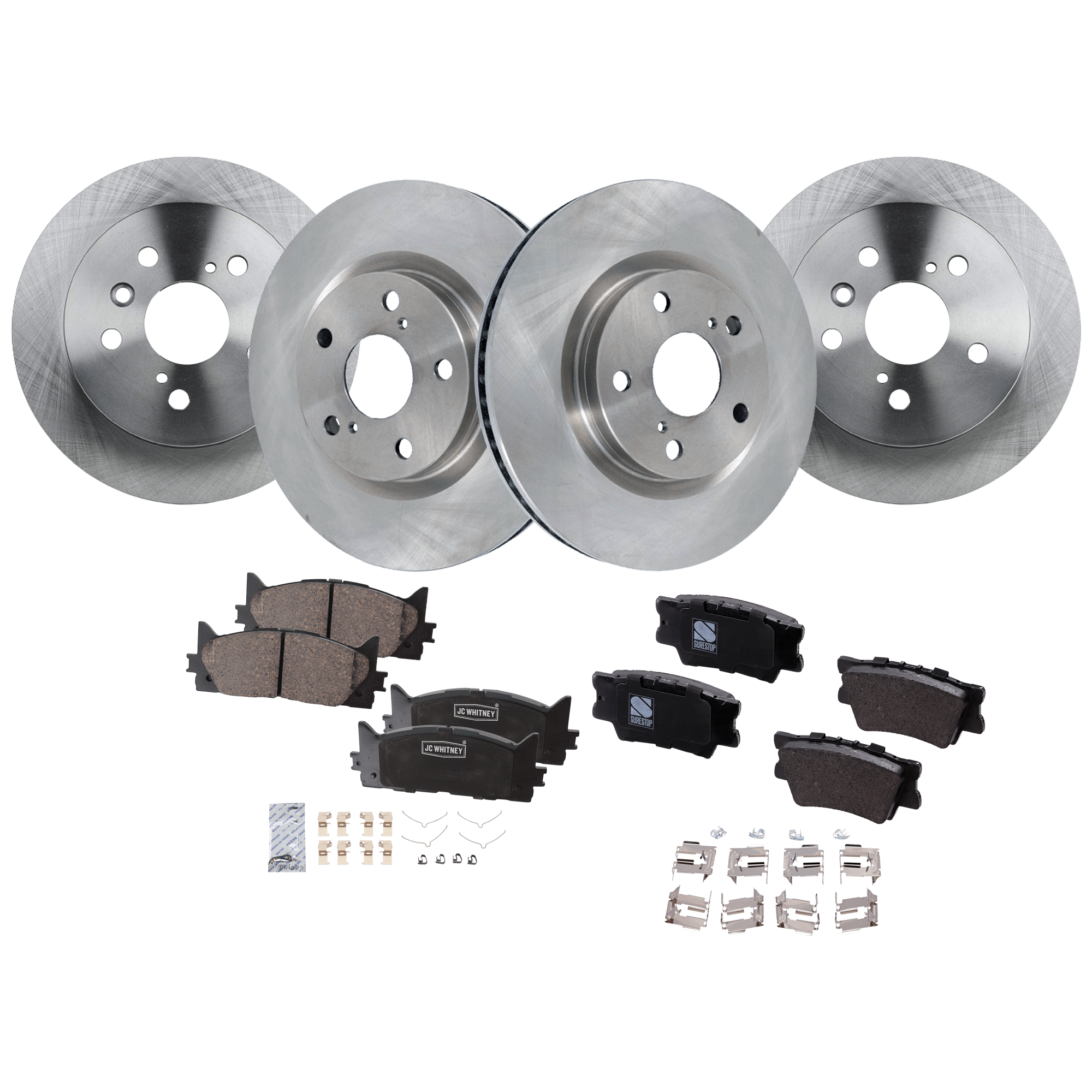 AM CAMRY 12-17 AVALON 13-18 FRONT AND REAR BRAKE DISC AND PAD KIT 8 pc kit SKU KIT 011321-15 OEM 44749-0833521-850308-980972-60