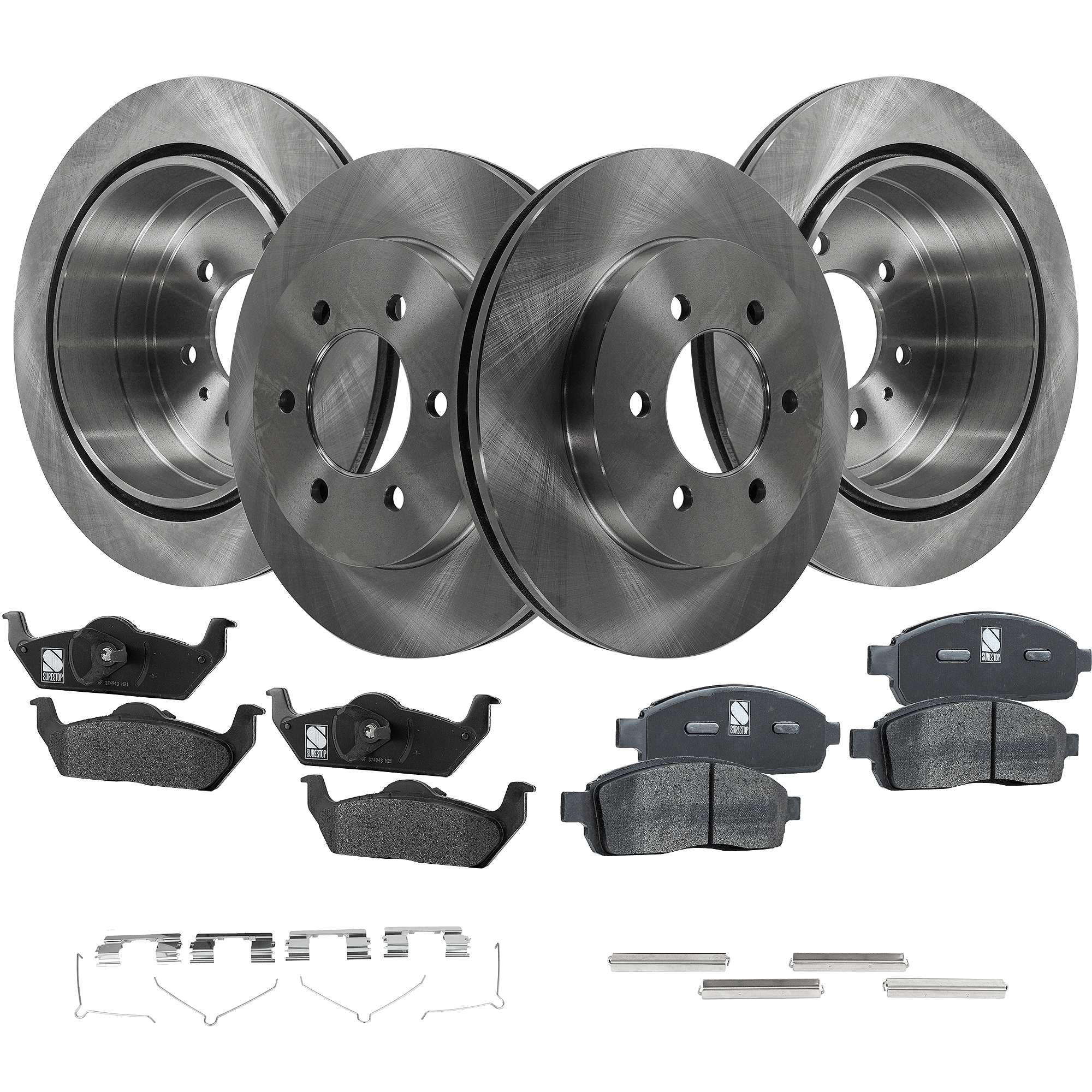 AM F 150-04-08 MARK LT 06-08 FRONT AND REAR BRAKE DISC AND PAD KIT 8 pc Kit 6 Lugs SKU KIT 011321-27 OEM 4L3Z2C026AB 5L3Z2C026AA 4L3Z11