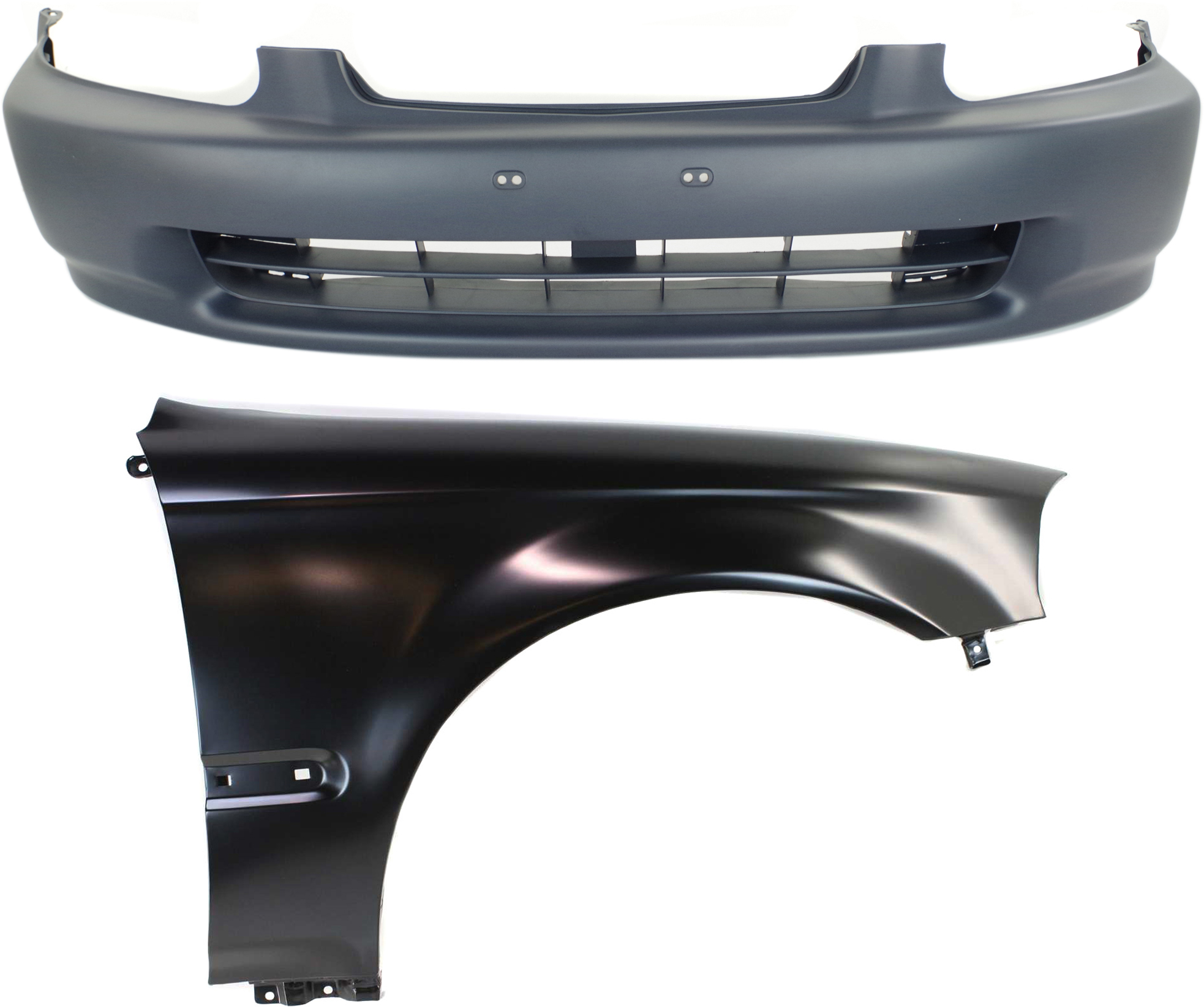 AM CIVIC 96-98 FRONT BUMPER COVER 2 pc Kit with Fender SKU KIT 011418-01 Partslink HO1000172 HO1241143 OEM 04711S01A00ZZ 60211S04A00ZZ