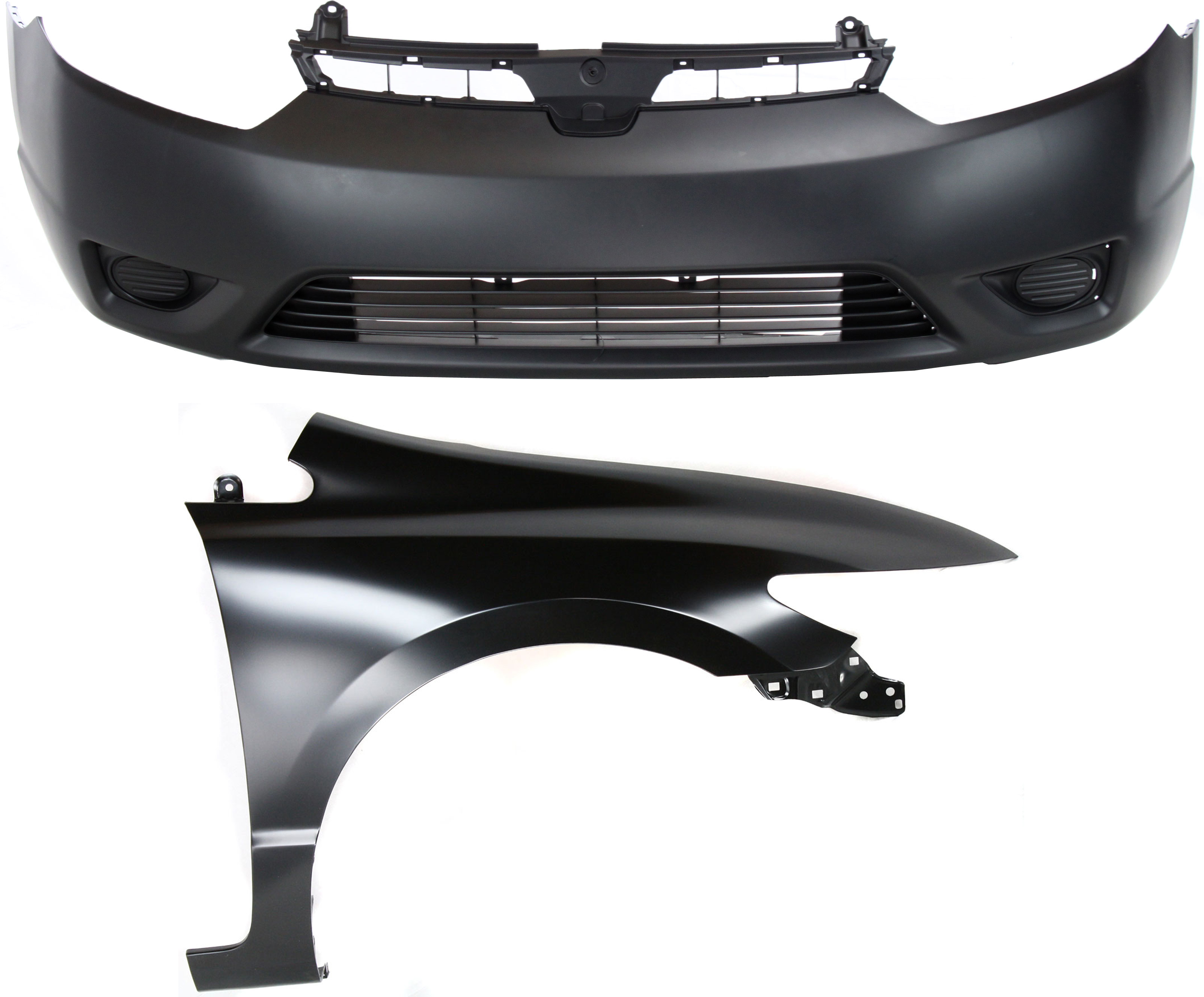 AM CIVIC 06-08 FRONT BUMPER COVER 2 pc Kit with Fender Coupe SKU KIT 011418-04 Partslink HO1000237 HO1241169 OEM 04711SVAA90ZZ 60211SVAA90ZZ