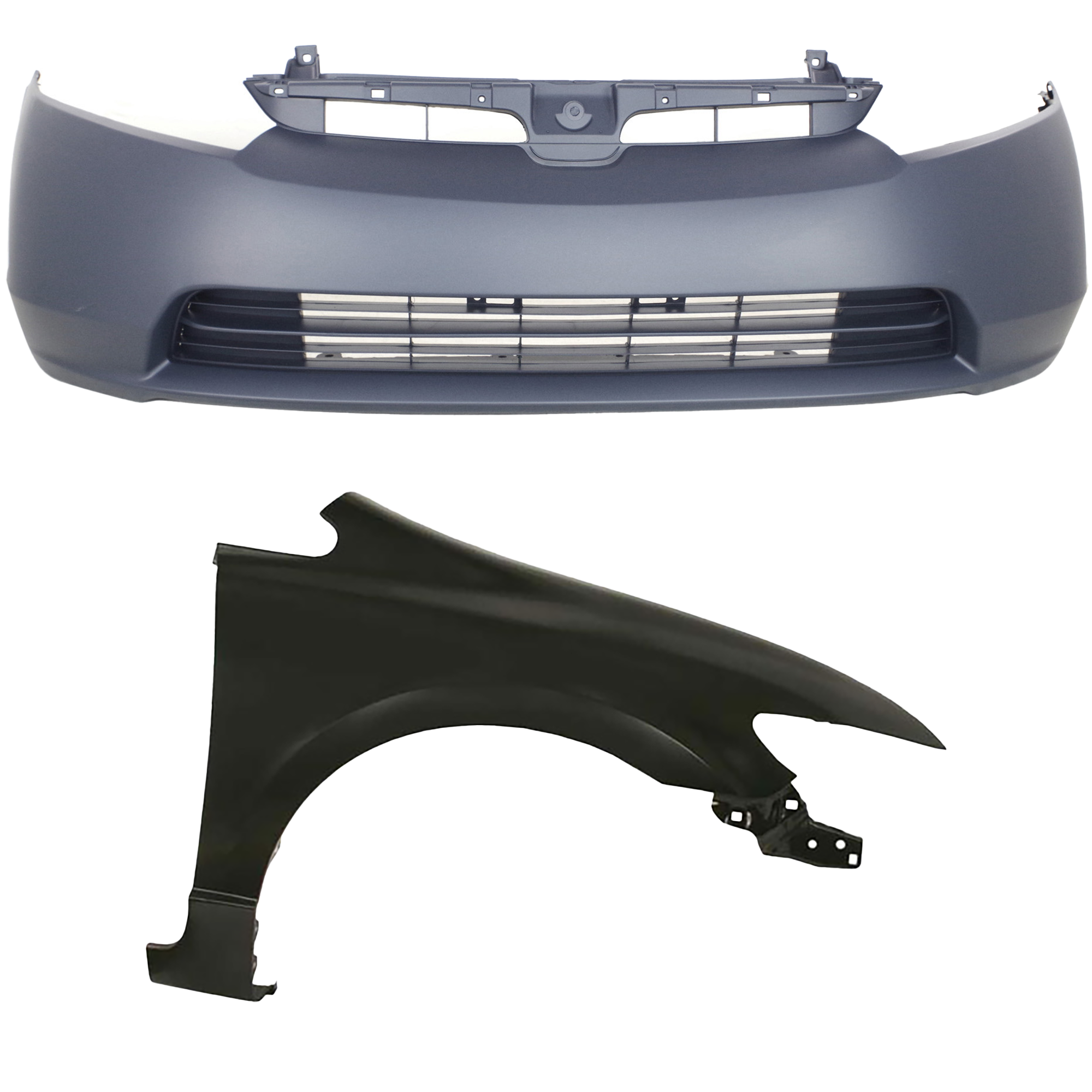 AM CIVIC 06-08 FRONT BUMPER COVER 2 pc Kit with Fender Sedan SKU KIT 011418-05 Partslink HO1000239 HO1241168 OEM 04711SNEA90ZZ 60211SNAA90ZZ