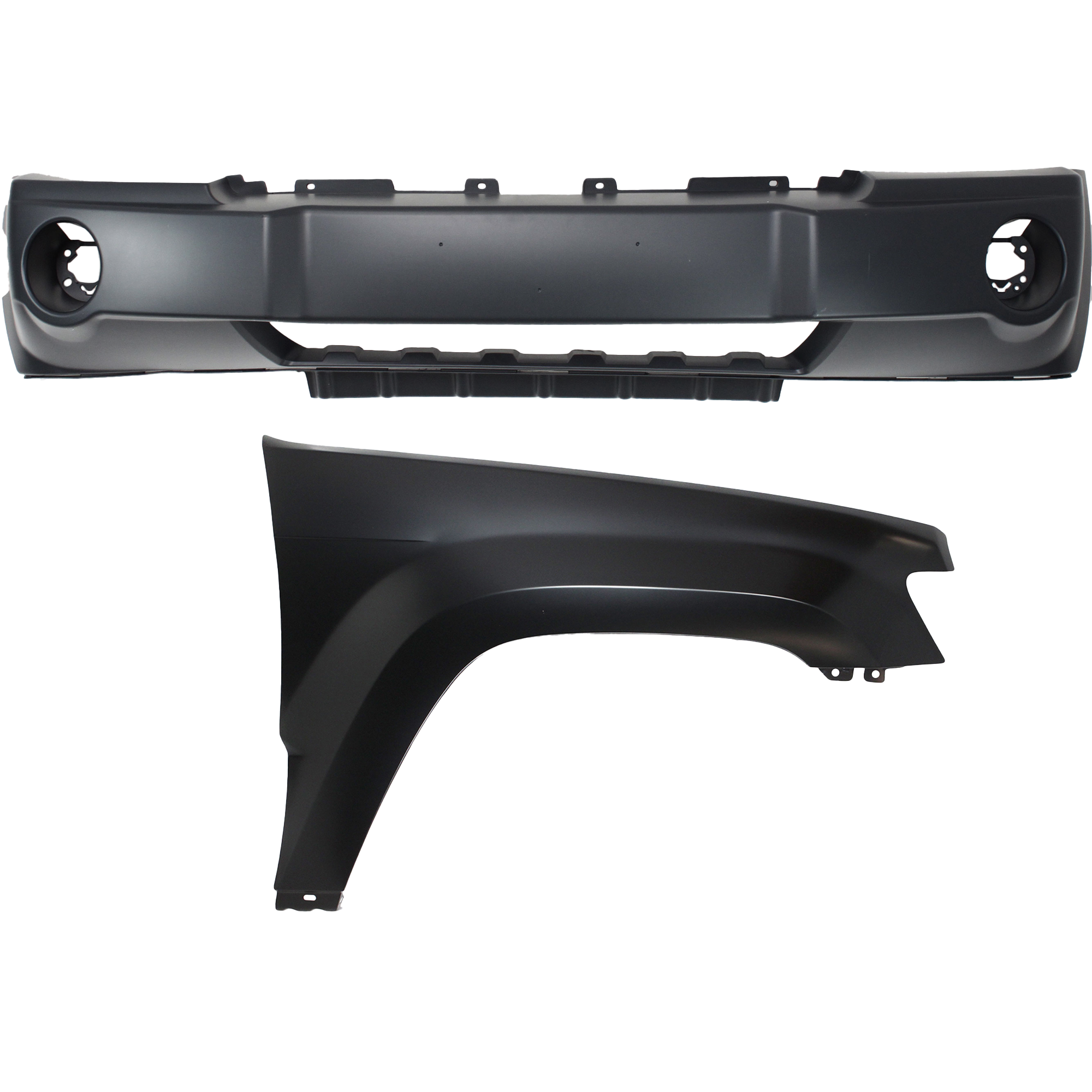 AM GRAND CHEROKEE 05-07 FRONT BUMPER COVER 2 pc Kit with Fender SKU KIT 011418-107 Partslink CH1000450 CH1241242 OEM 5159124AA 55394450AB