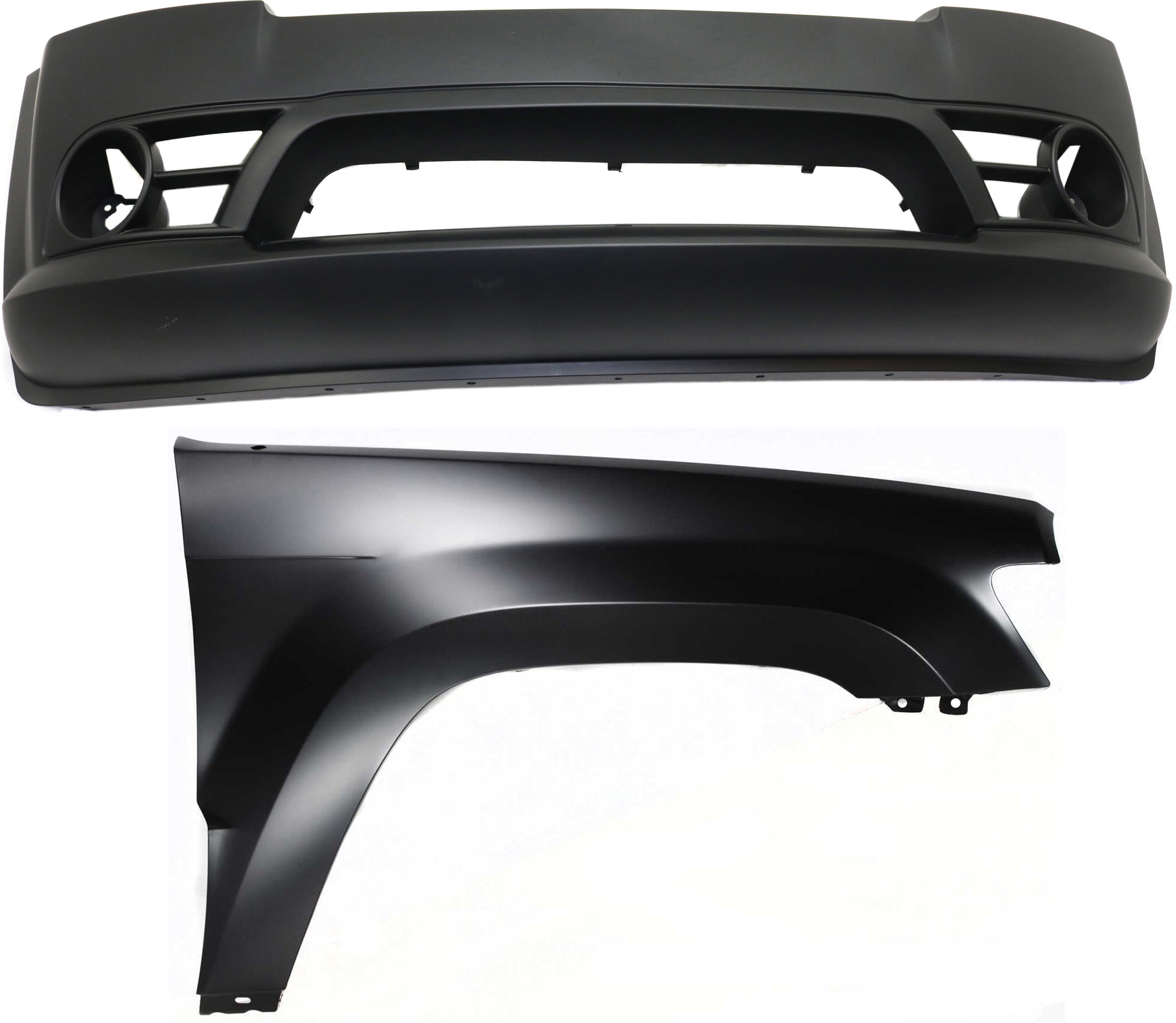 AM GRAND CHEROKEE 06-08 FRONT BUMPER COVER 2 pc Kit with Fender SKU KIT 011418-109 Partslink CH1000465 CH1241242 OEM 68035608AC 55394450AB