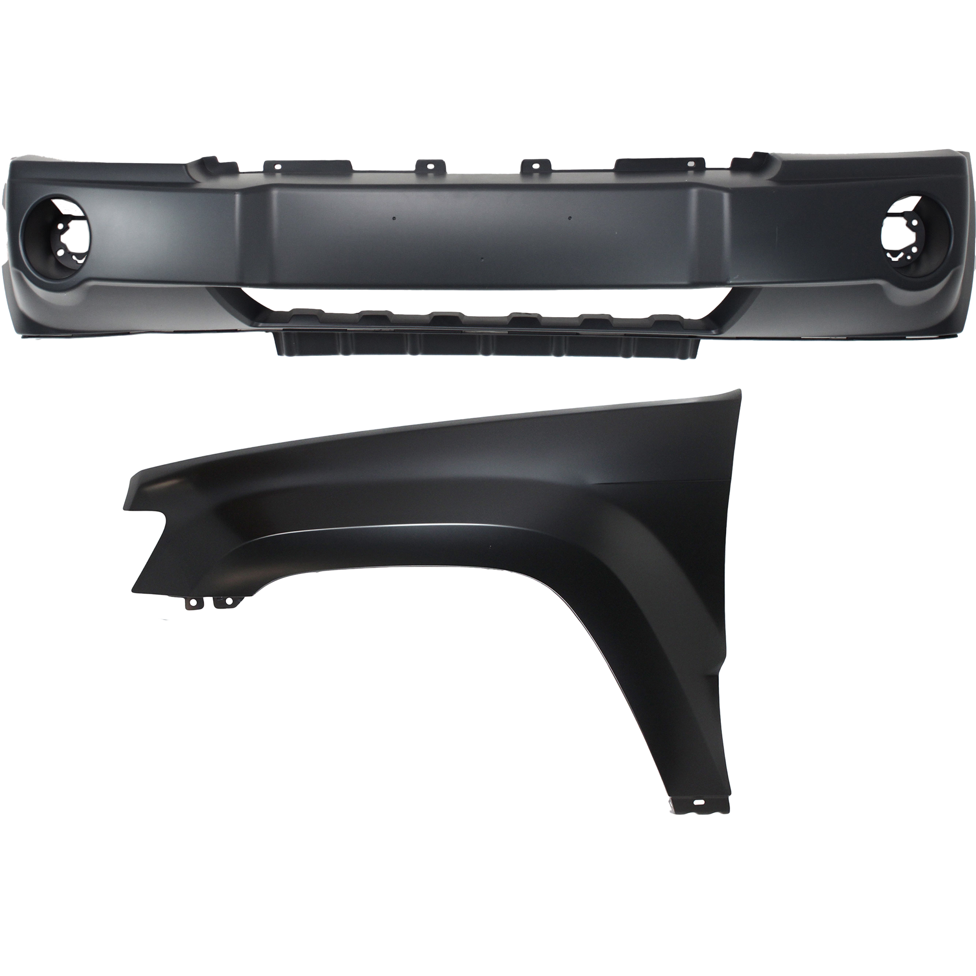 AM GRAND CHEROKEE 05-07 FRONT BUMPER COVER 2 pc Kit with Fender SKU KIT 011418-119 Partslink CH1000450 CH1240242 OEM 5159124AA 55394451AB