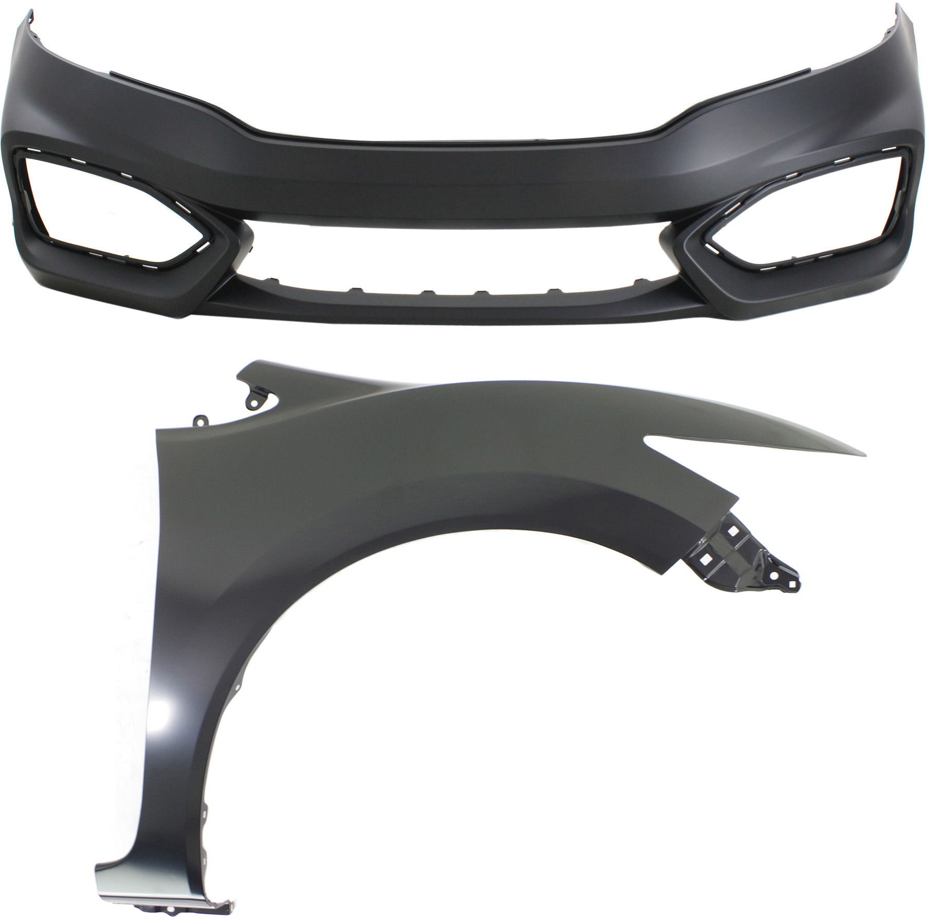 AM CIVIC 14-15 FRONT FENDER RH Primed Steel w o Molding Holes 2 pc kit with Bumper Cover SKU KIT 011418-13 Partslink HO1241189 HO1000296 OEM 60210TS8A50ZZ 71101TS8A50ZZ