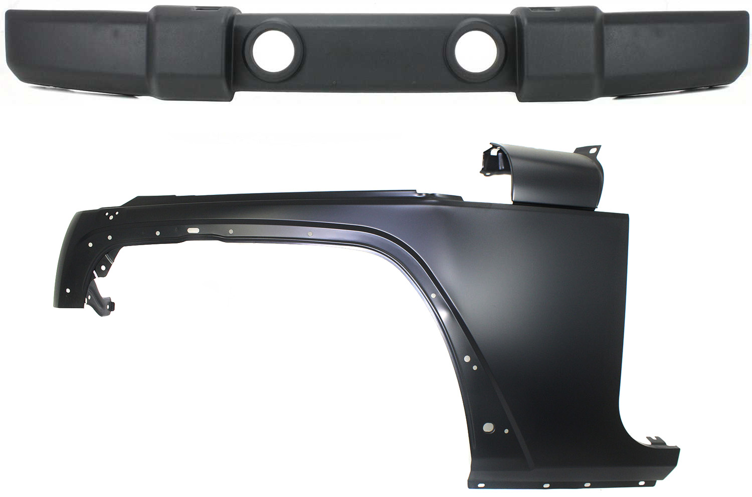 AM WRANGLER 07-17 WRANGLER JK 18-18 FRONT BUMPER COVER 2 pc Kit with Fender SKU KIT 011418-140 Partslink CH1000900 CH1240257 OEM 1FN67RXFAA 68029993AC