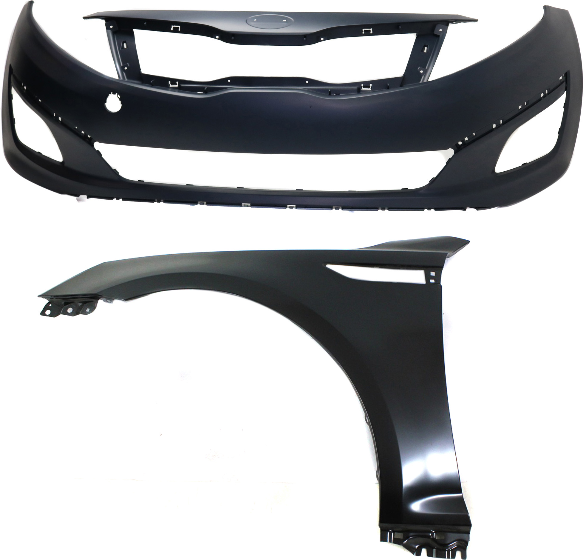 AM OPTIMA 14-15 FRONT BUMPER COVER 2 pc Kit with Fender Korea Built Vehicle SKU KIT 011418-146 Partslink KI1000169 KI1240134 OEM 865112T500-663112T000