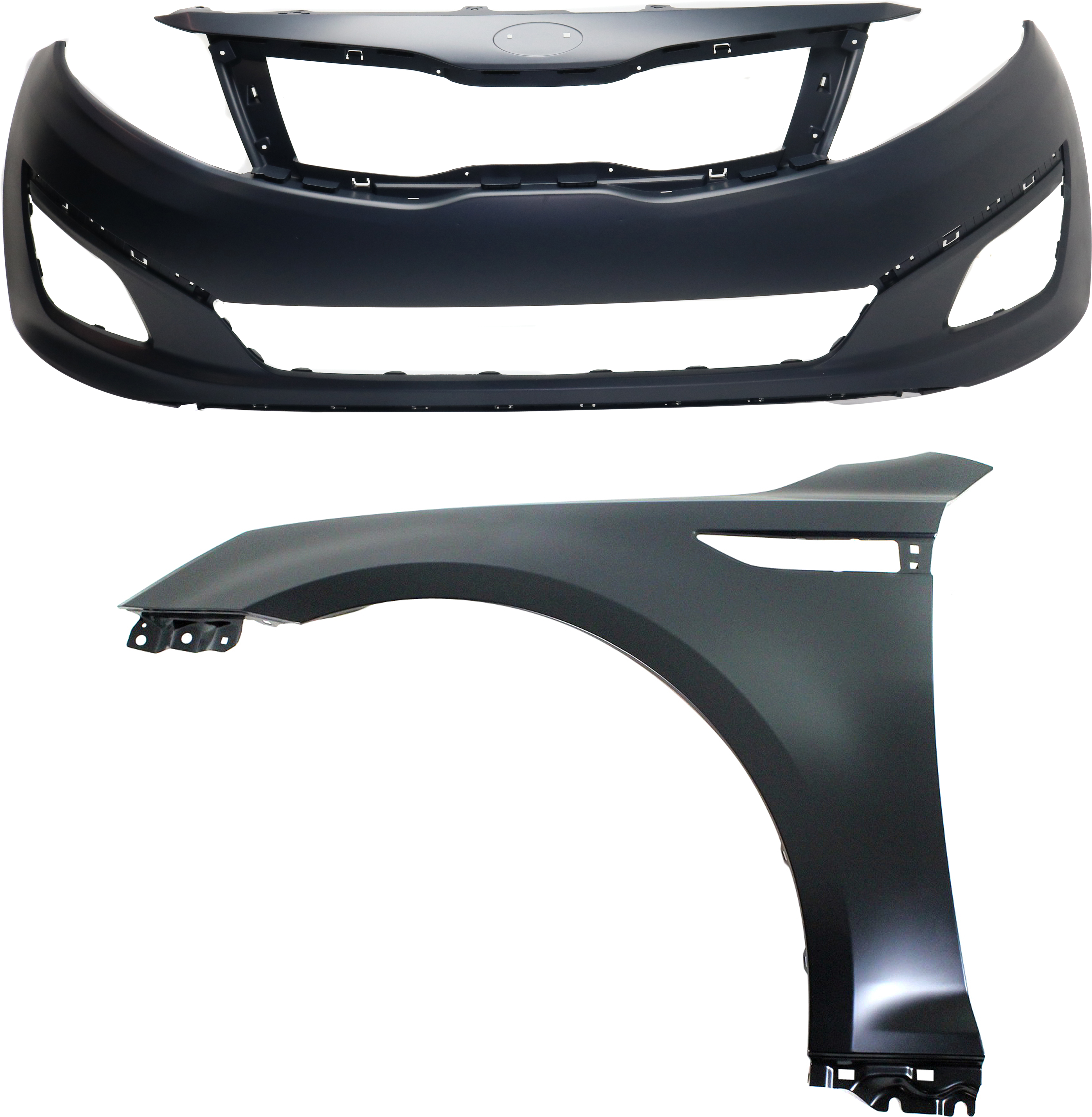AM OPTIMA 14-15 FRONT BUMPER COVER Primed 2 pc Kit USA Built with Fender CAPA SKU KIT 011418-147 Partslink KI1000168C KI1240134C OEM 663112T000-865114C500