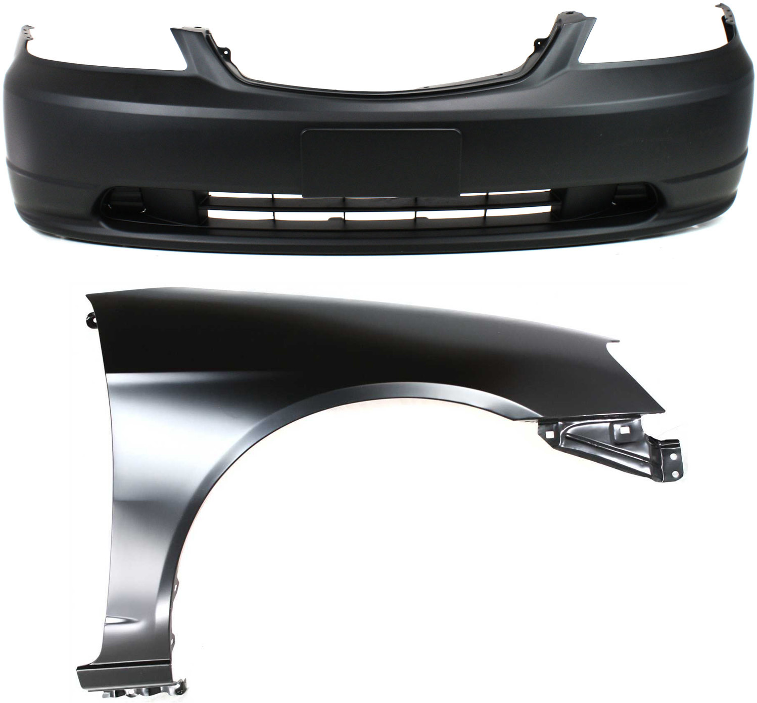 AM CIVIC 01-03 FRONT BUMPER COVER 2 pc Kit with Fender CAPA SKU KIT 011418-16 Partslink HO1000197C HO1241153C OEM 04711S5PA90ZZ 60211S5DA90ZZ