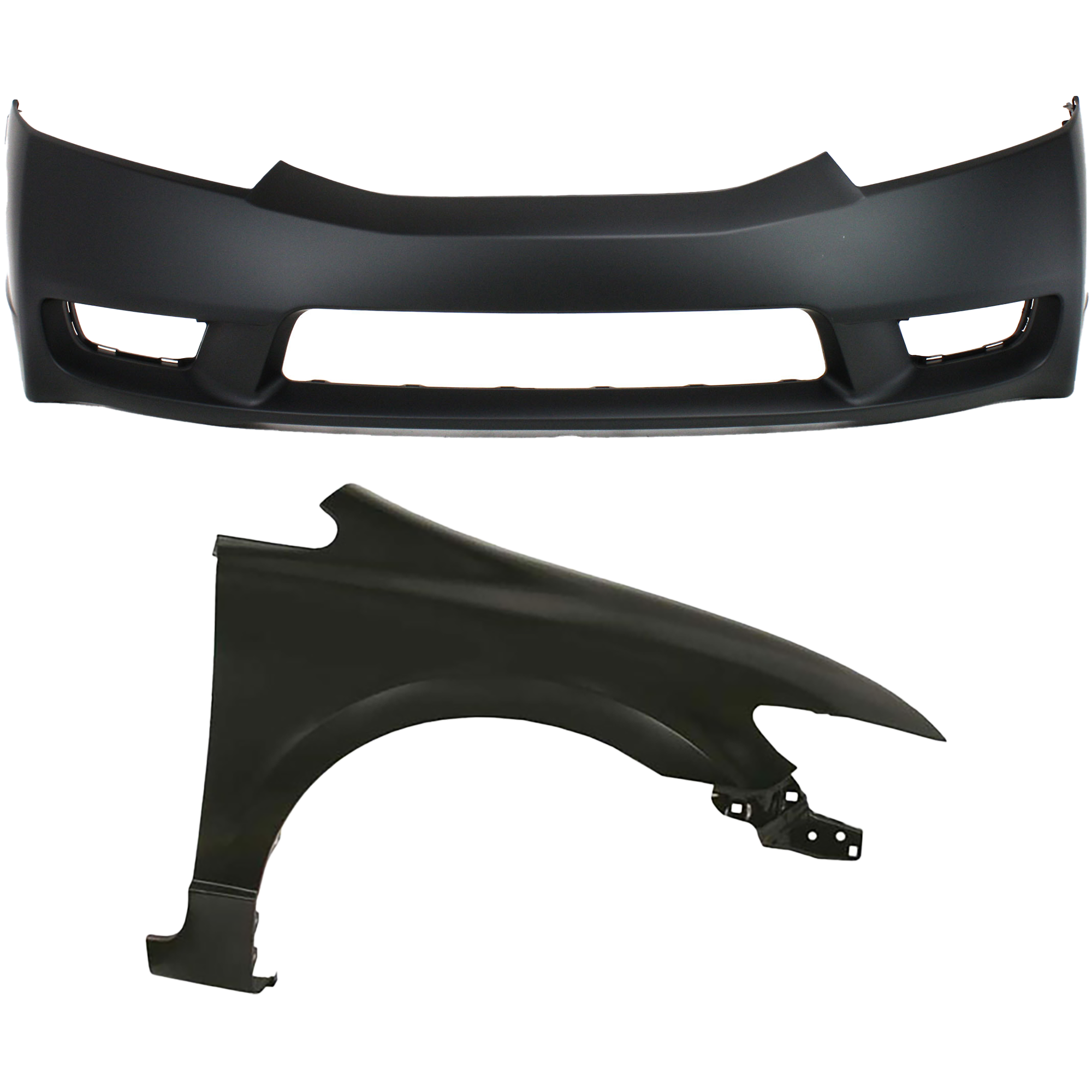 AM CIVIC 09-11 FRONT BUMPER COVER 2 pc Kit with Fender Sedan CAPA SKU KIT 011418-22 Partslink HO1000266C HO1241168C OEM 04711SNAA90ZZ 60211SNAA90ZZ