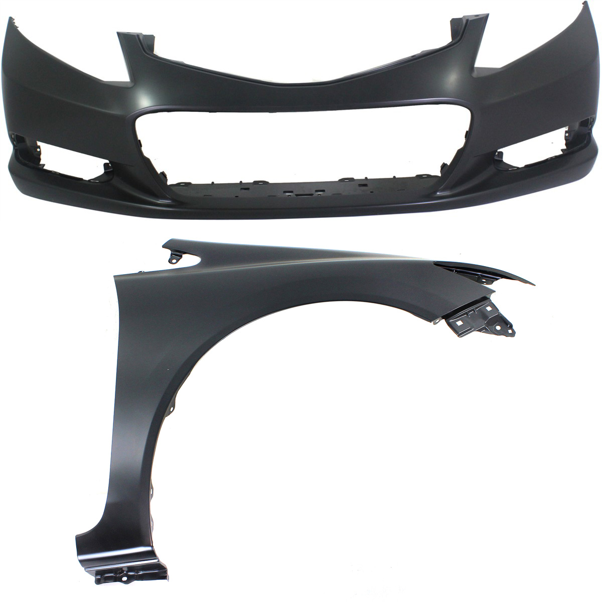 AM CIVIC 12-13 FRONT BUMPER COVER Primed w Fog Light Holes 2 pc Kit with Fender CAPA SKU KIT 011418-26 Partslink HO1000282C HO1241181C OEM 04711TS8A90ZZ 60211TR6305ZZ