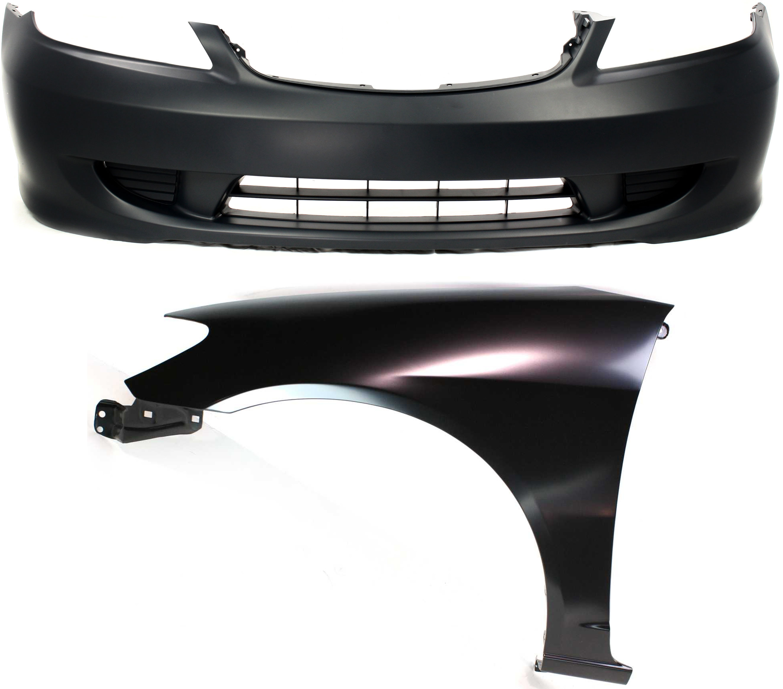 AM CIVIC 04-05 FRONT BUMPER COVER 2 pc Kit with Fender SKU KIT 011418-29 Partslink HO1000216 HO1240162 OEM 04711S5AA91ZZ 60261S5AA80ZZ
