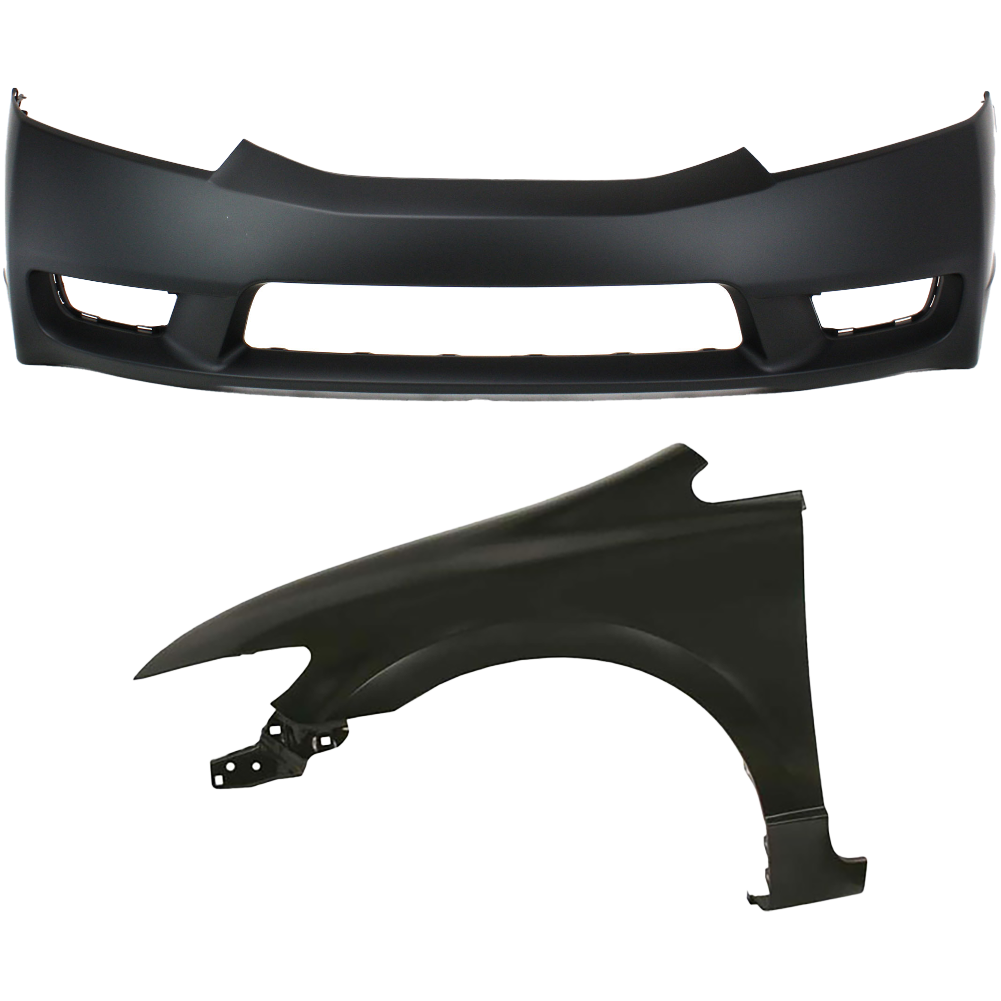 AM CIVIC 09-11 FRONT BUMPER COVER 2 pc Kit Includes Fender SKU KIT 011418-34 Partslink HO1000266 HO1240168 OEM 04711SNAA90ZZ 60261SNAA90ZZ