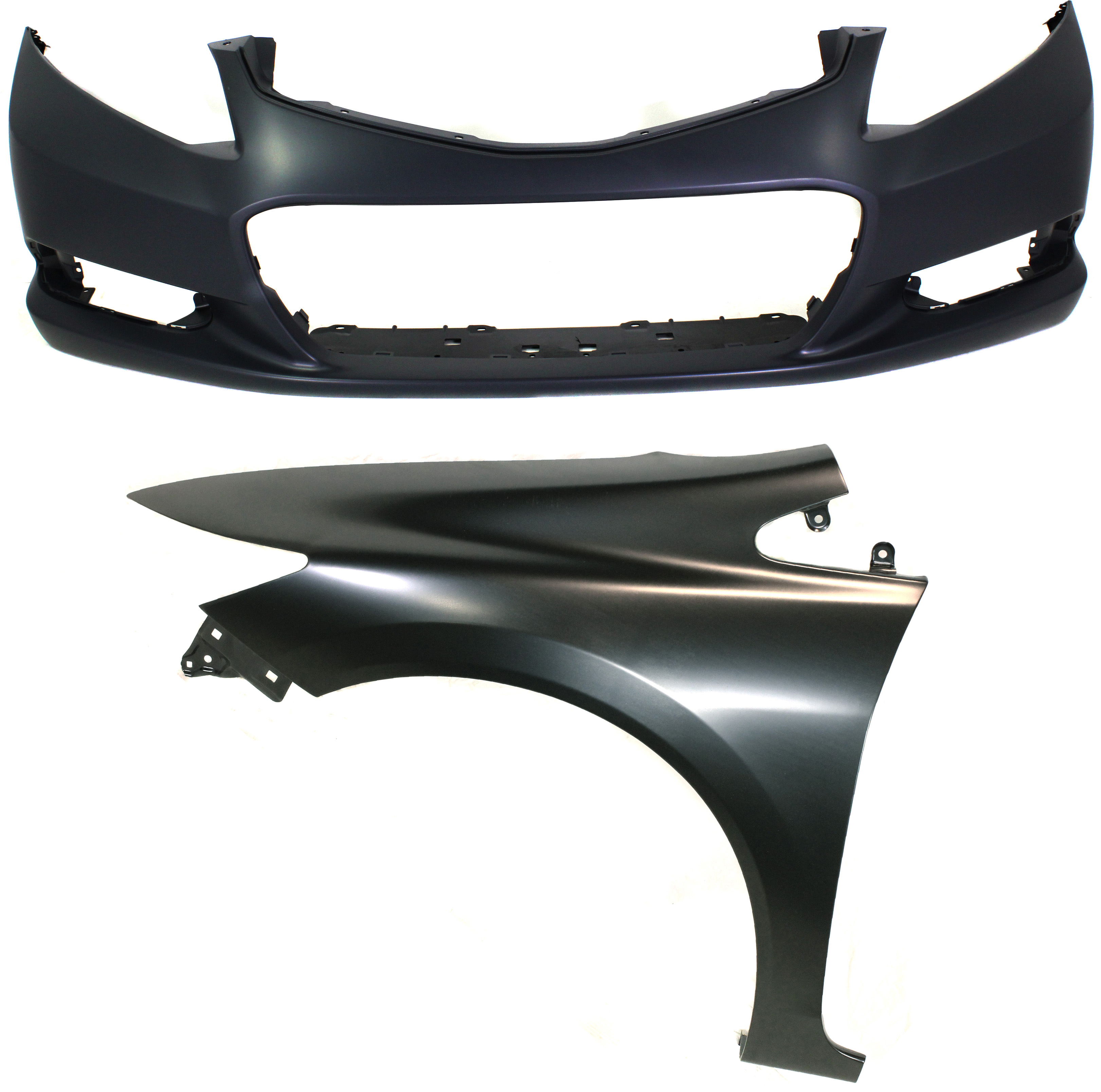 AM CIVIC 12-13 FRONT BUMPER COVER Primed w Fog Light Holes 2 pc Kit with Fender SKU KIT 011418-37 Partslink HO1000282 HO1240181 OEM 04711TS8A90ZZ 60261TR6305ZZ