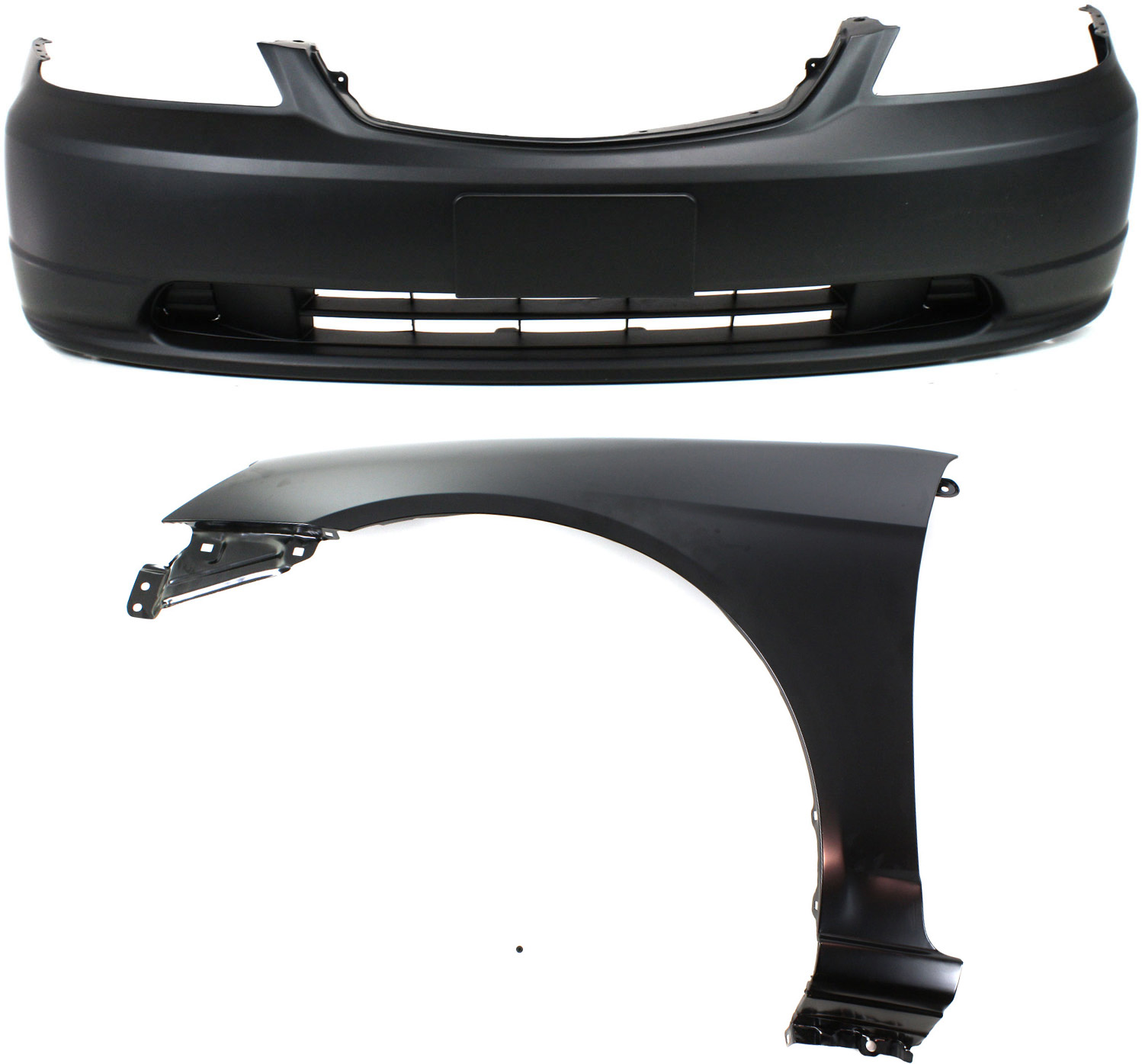 AM CIVIC 01-03 FRONT BUMPER COVER 2 pc Kit with Fender CAPA SKU KIT 011418-42 Partslink HO1000197C HO1240153C OEM 04711S5PA90ZZ 60261S5DA90ZZ