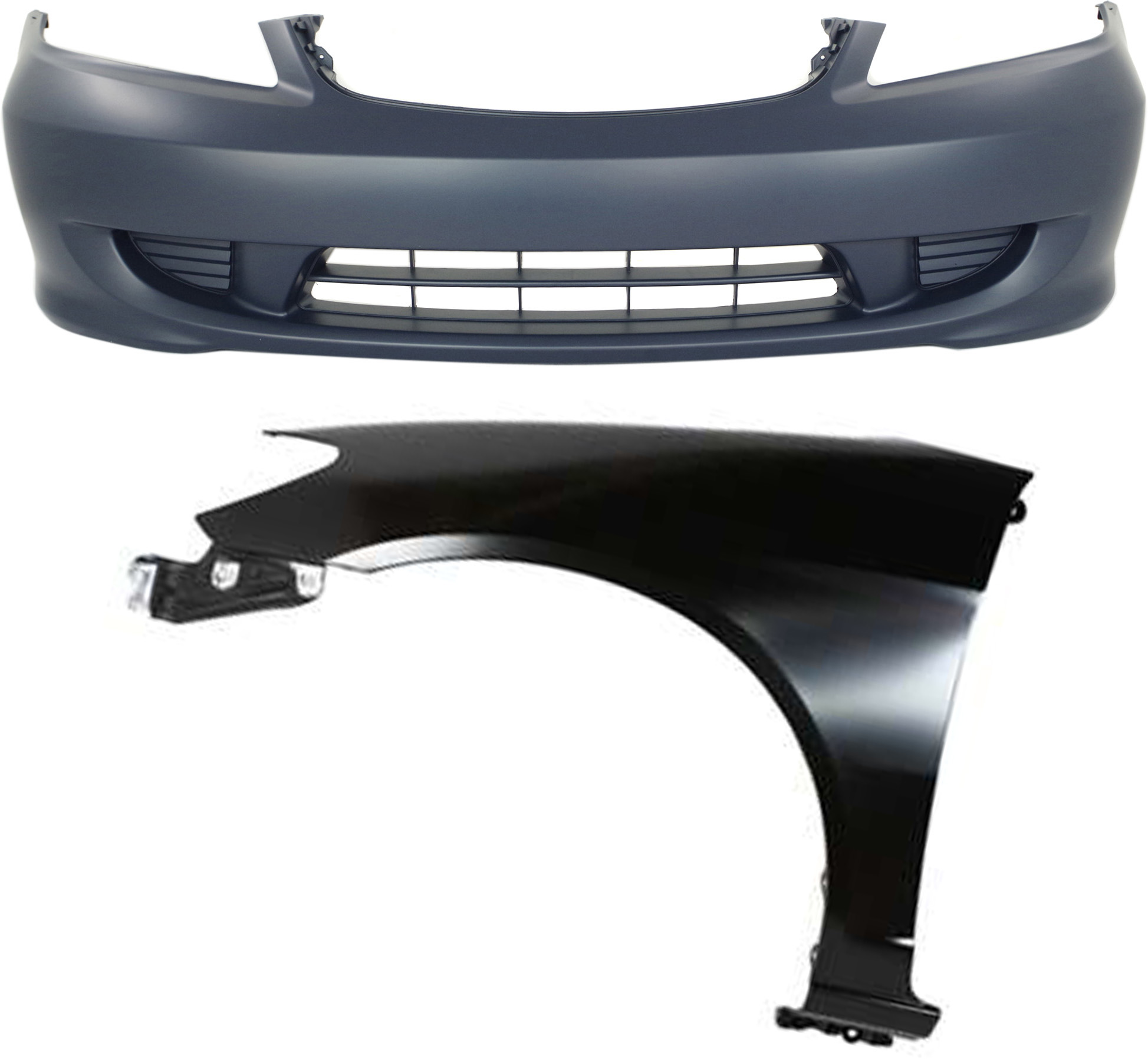 AM CIVIC 04-05 FRONT BUMPER COVER 2 pc Kit with Fender CAPA SKU KIT 011418-43 Partslink HO1000216C HO1240162C OEM 04711S5AA91ZZ 60261S5AA80ZZ