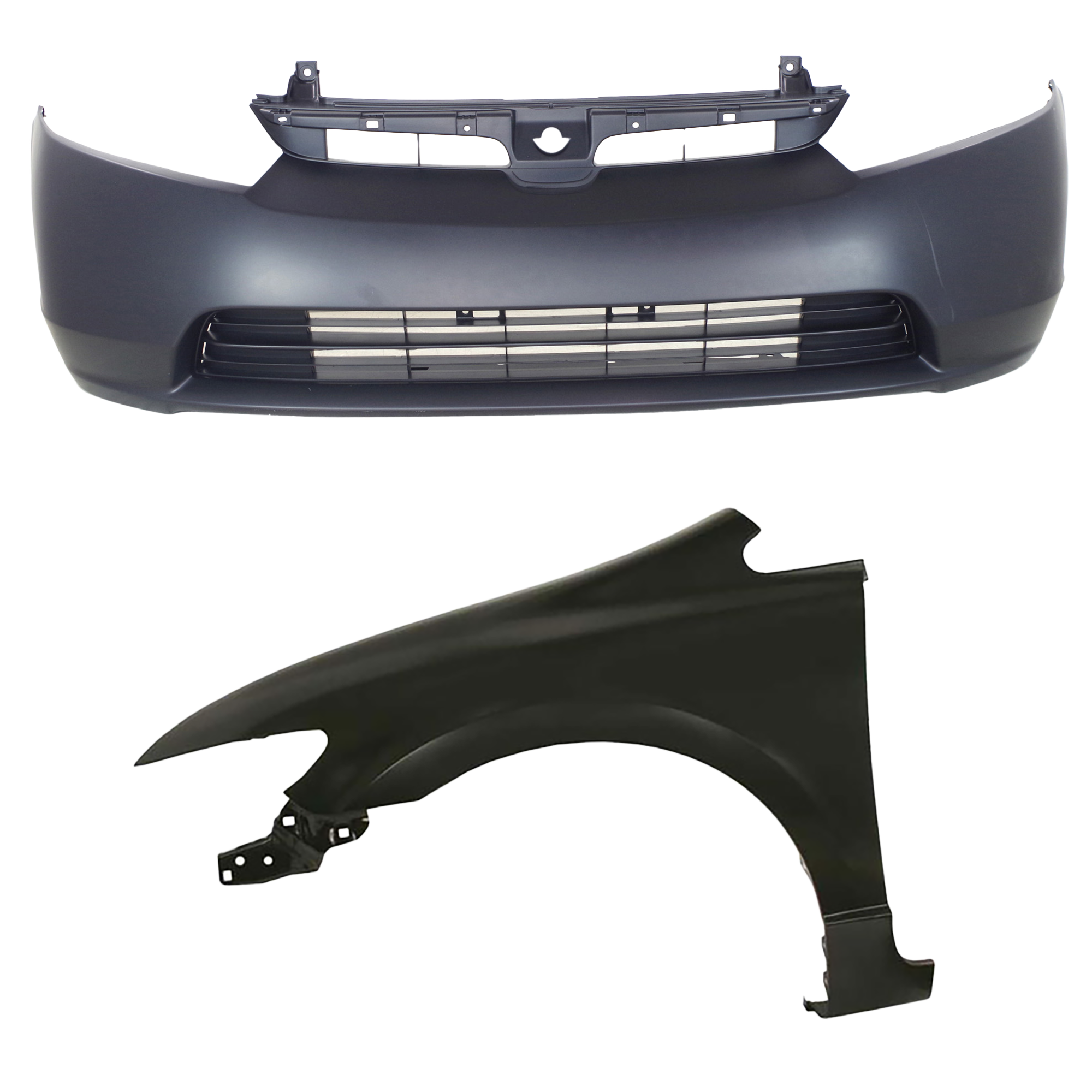 AM CIVIC 06-08 FRONT BUMPER COVER 2 pc Kit with Fender Sedan CAPA SKU KIT 011418-45 Partslink HO1000239C HO1240168C OEM 04711SNEA90ZZ 60261SNAA90ZZ