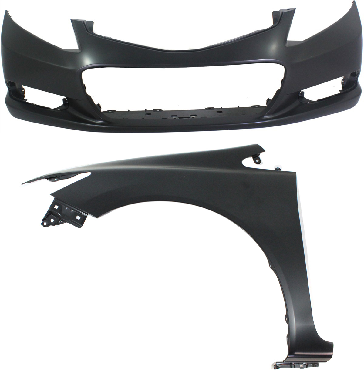 AM CIVIC 12-13 FRONT BUMPER COVER Primed w Fog Light Holes 2 pc Kit with Fender CAPA SKU KIT 011418-52 Partslink HO1000282C HO1240181C OEM 04711TS8A90ZZ 60261TR6305ZZ