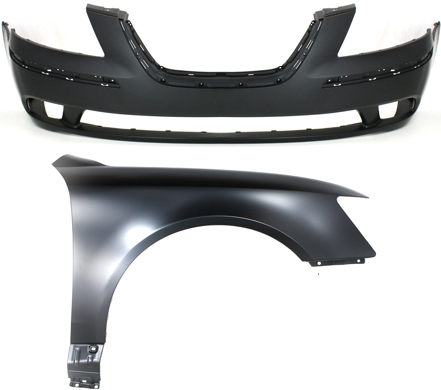 AM SONATA9-10 FRONT BUMPER COVER 2 pc Kit Primed with Fender SKU KIT 011418-79 Partslink HY1000178 HY1241134 OEM 865110A700-663200A000