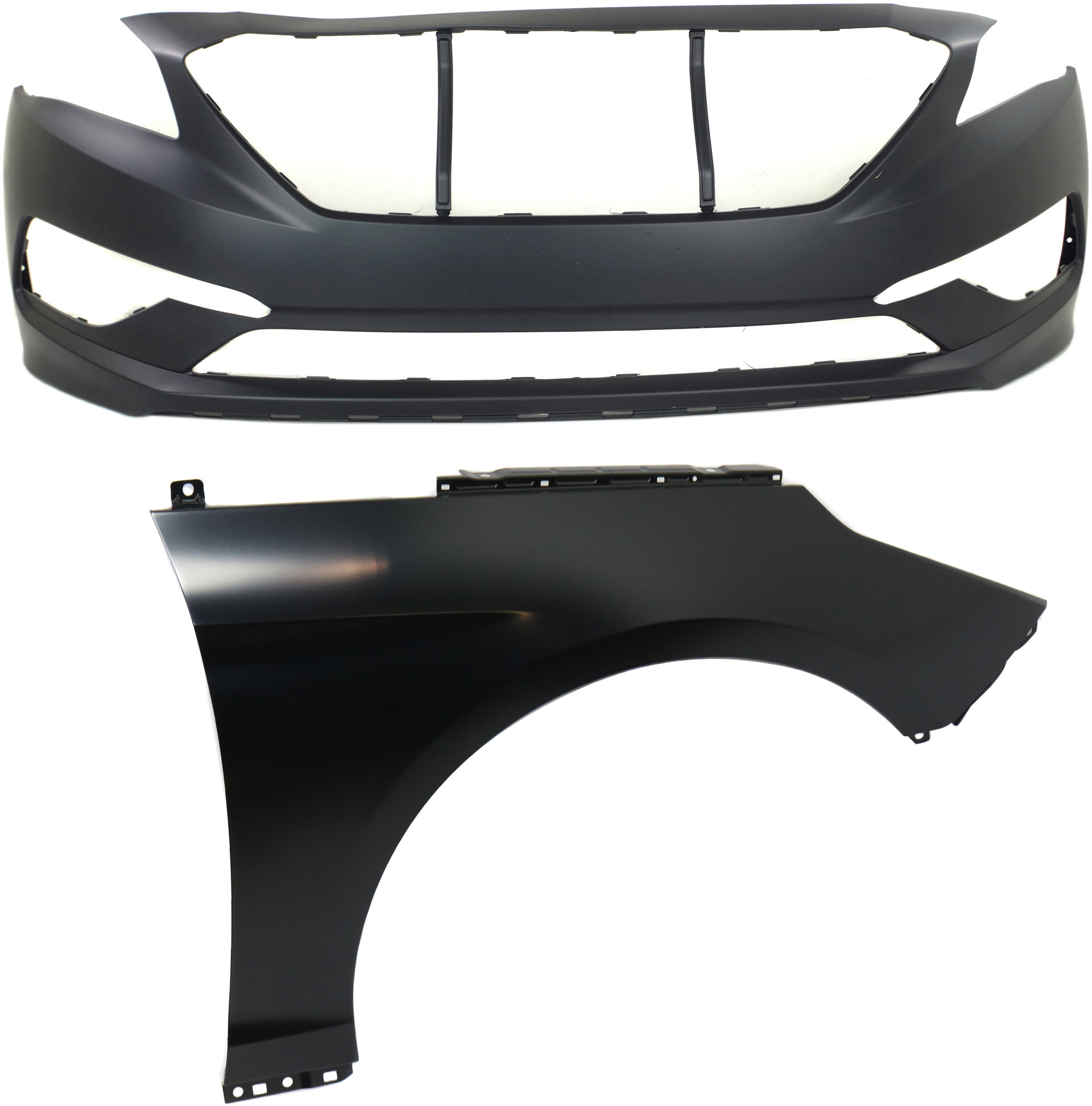 AM SONATA 15-17 FRONT BUMPER COVER 2 pc Kit Primed with Fender SKU KIT 011418-83 Partslink HY1000205 HY1241161 OEM 86511C2000-66321C1000