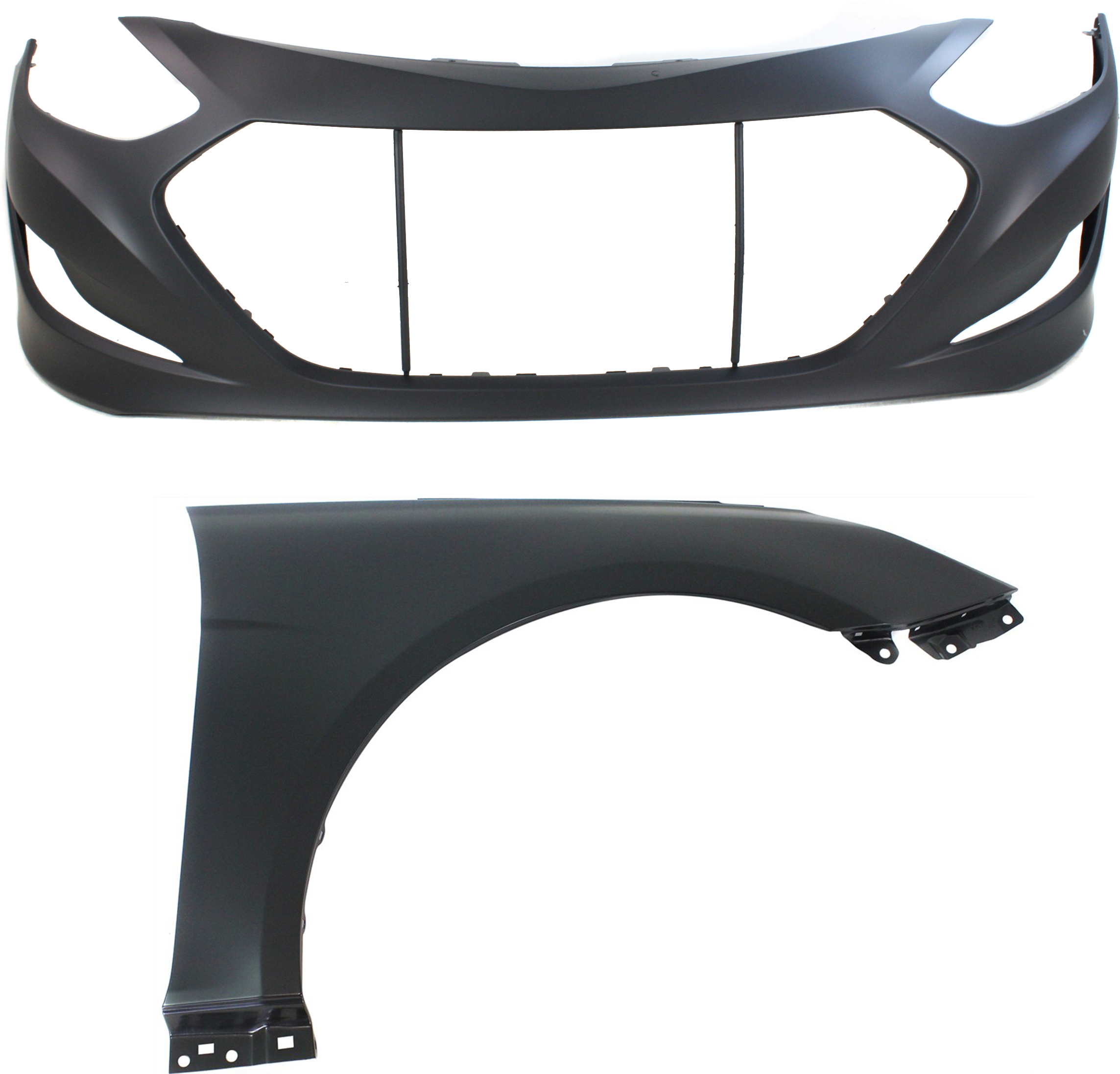 AM SONATA 11-15 FRONT BUMPER COVER 2 pc Kit Primed with Fender CAPA SKU KIT 011418-86 Partslink HY1000186C HY1241151C OEM 663213S000-865114R000