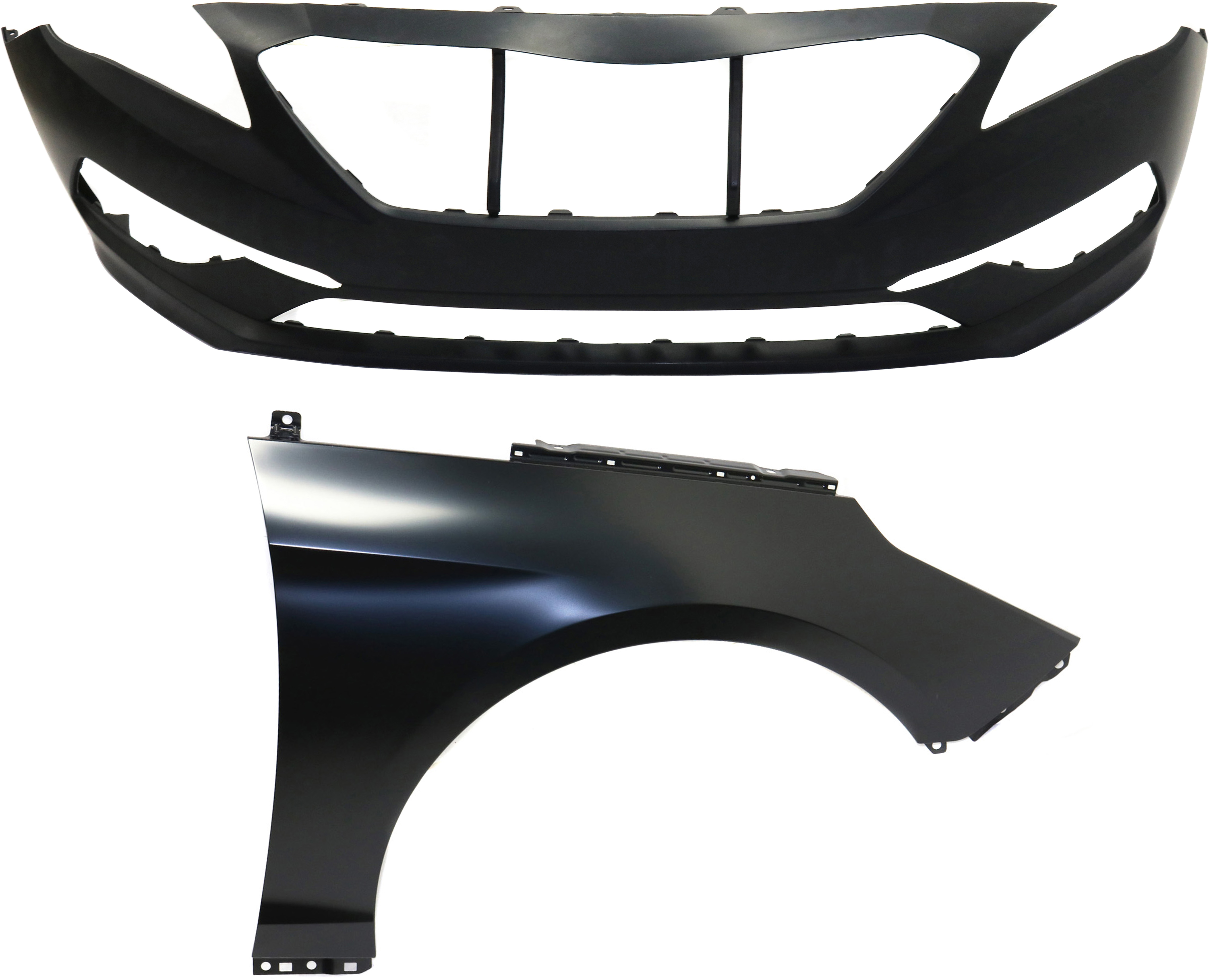 AM SONATA 15-17 FRONT BUMPER COVER 2 pc Kit Primed with Fender CAPA SKU KIT 011418-88 Partslink HY1000205C HY1241161C OEM 66321C1000-86511C2000