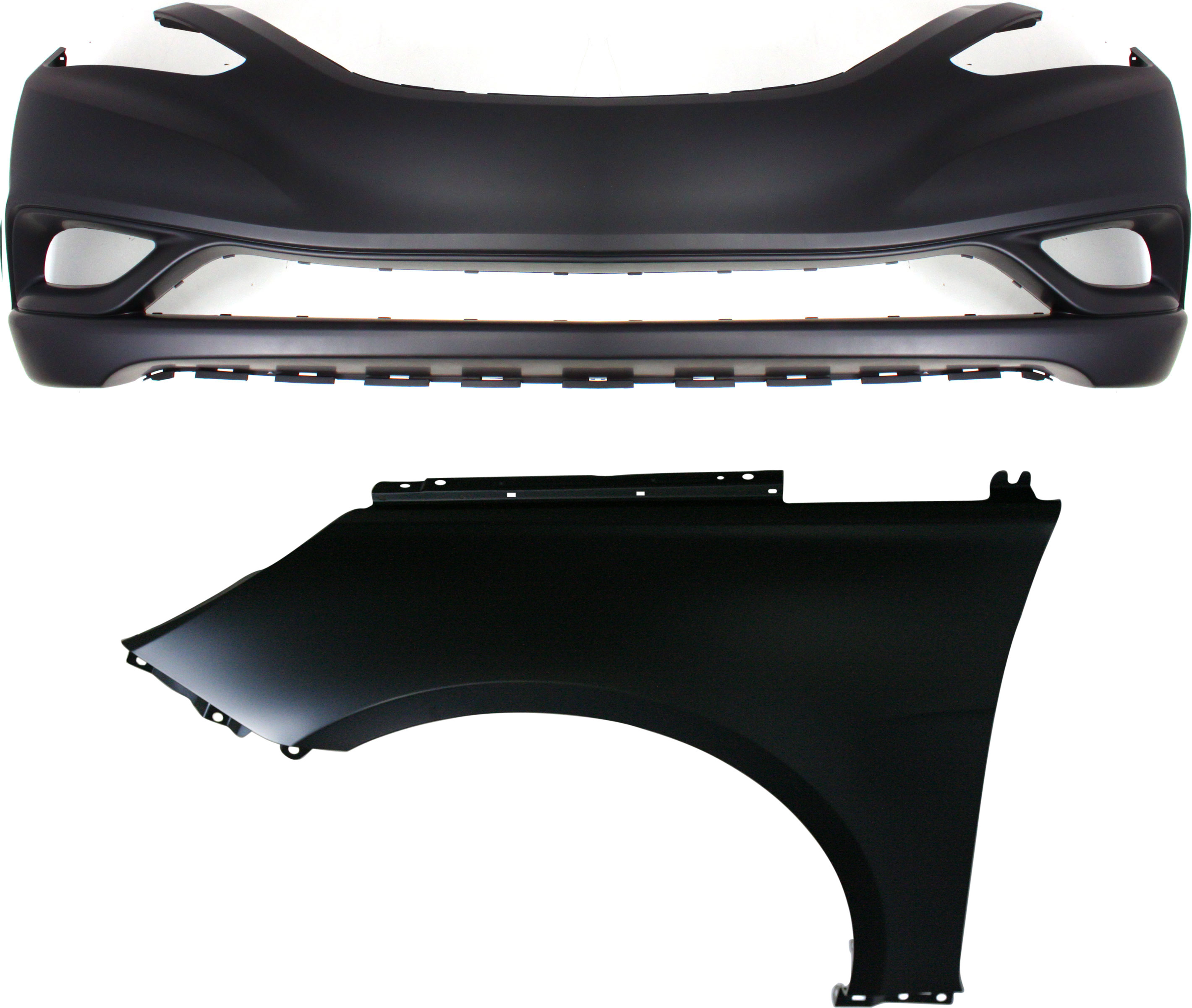 AM SONATA 11-13 FRONT BUMPER COVER 2 pc Kit Primed with Fender SKU KIT 011418-90 Partslink HY1000183 HY1240150 OEM 865113Q000-663113Q000